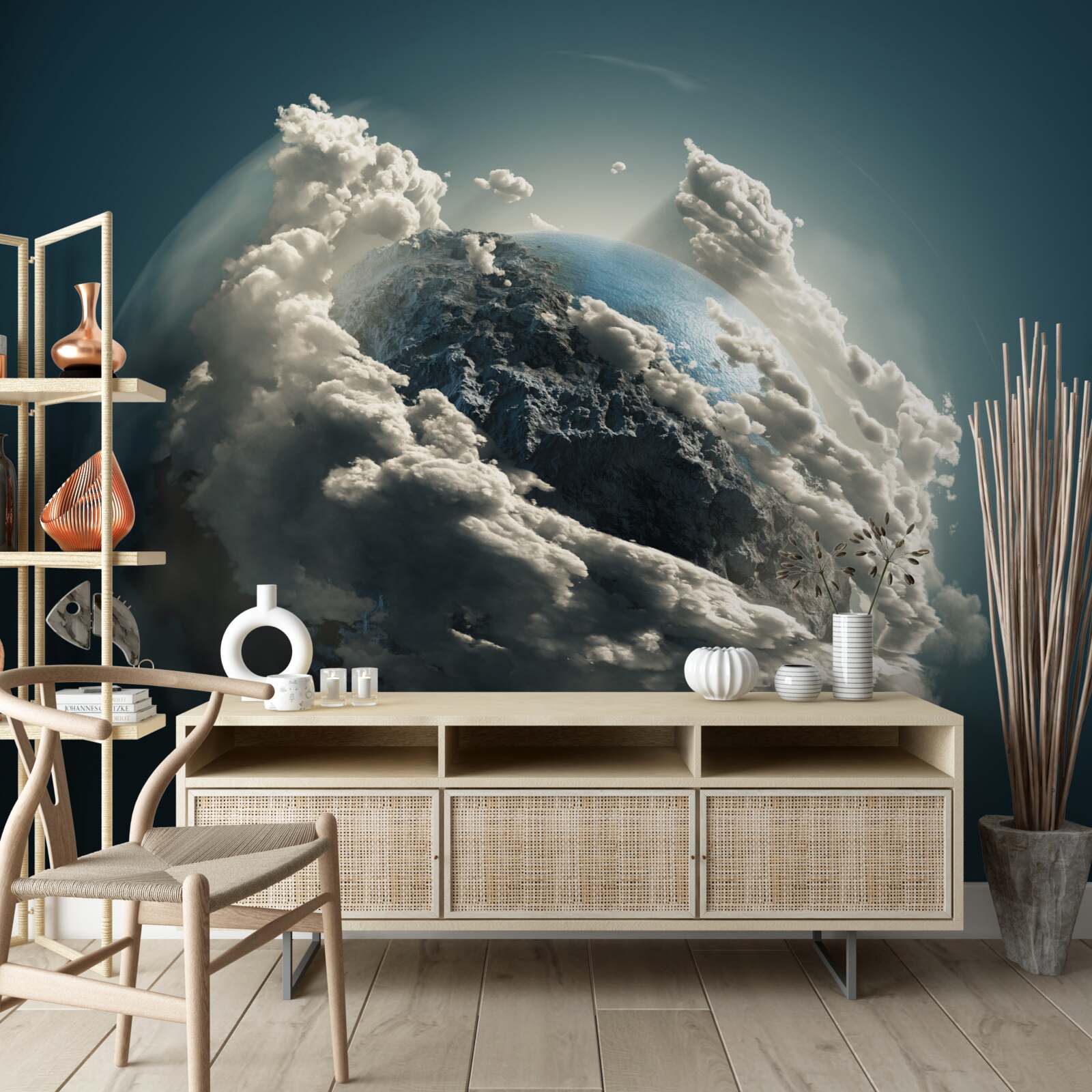 Papier peint des nuages denses se détachent, révélant une vue du sol