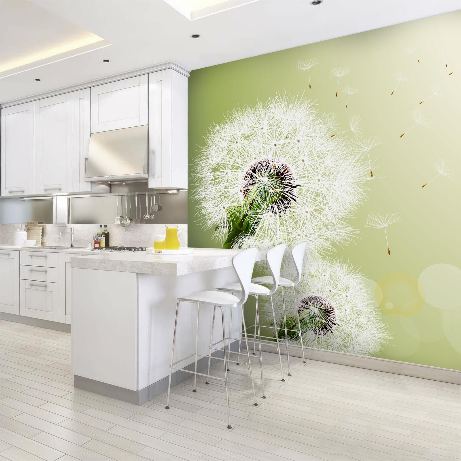 Papier peint pissenlit blanc volant dans les airs