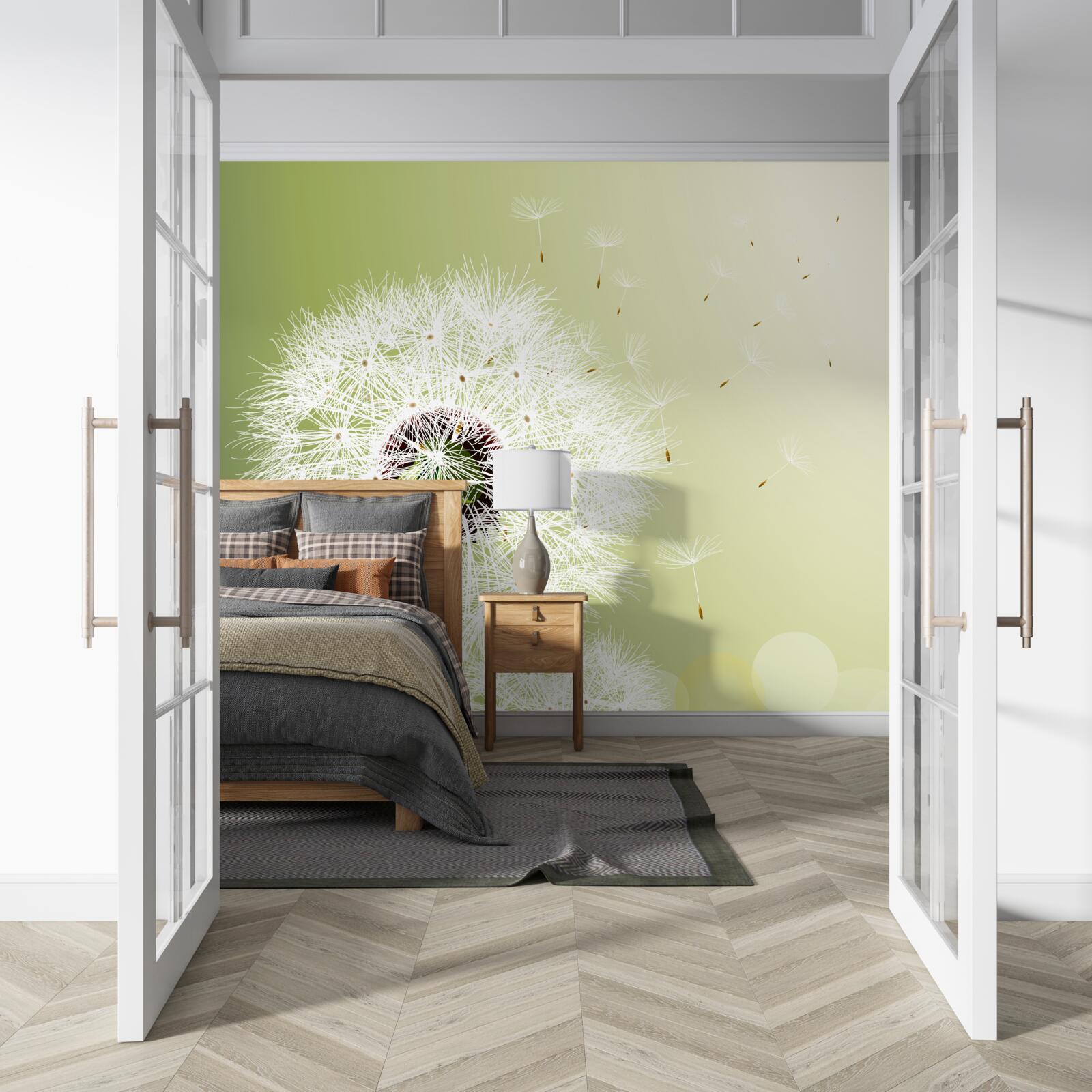 Papier peint pissenlit blanc volant dans les airs