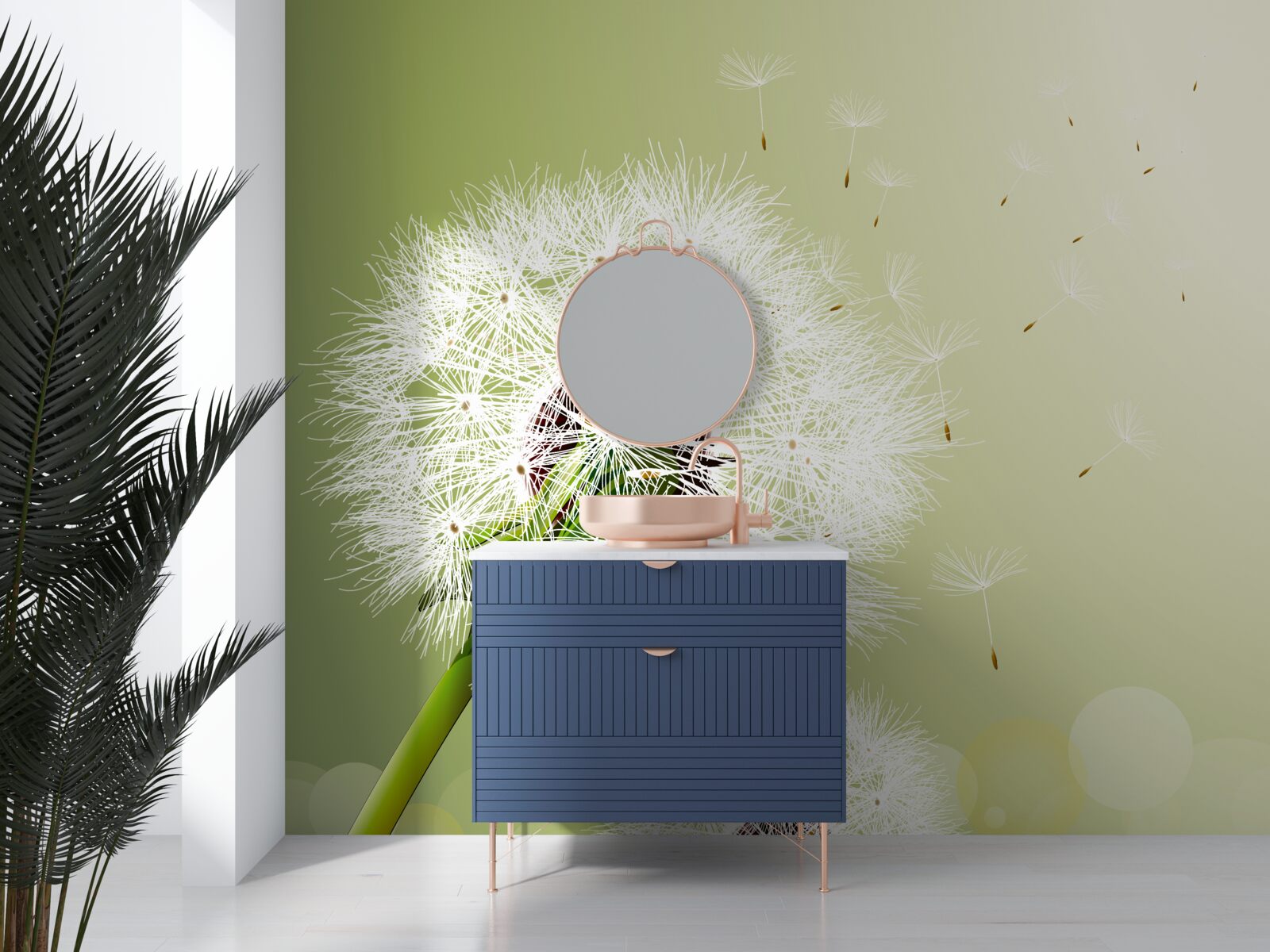 Papier peint pissenlit blanc volant dans les airs