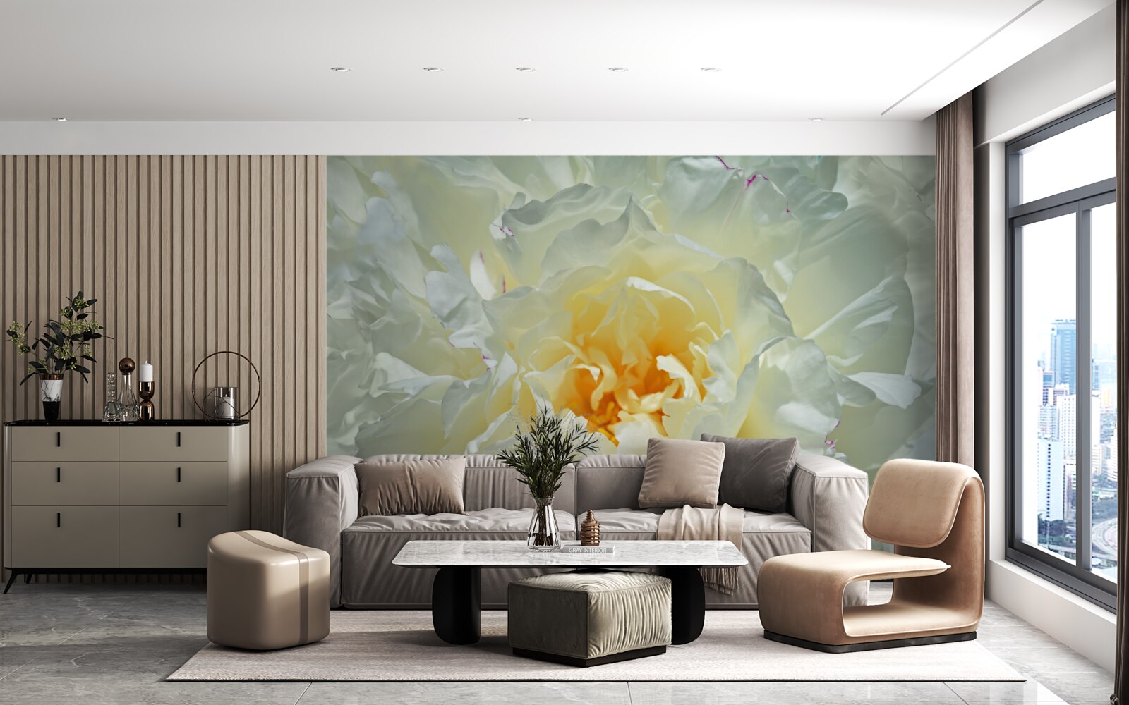 Papier peint image en gros plan d'une pivoine blanche