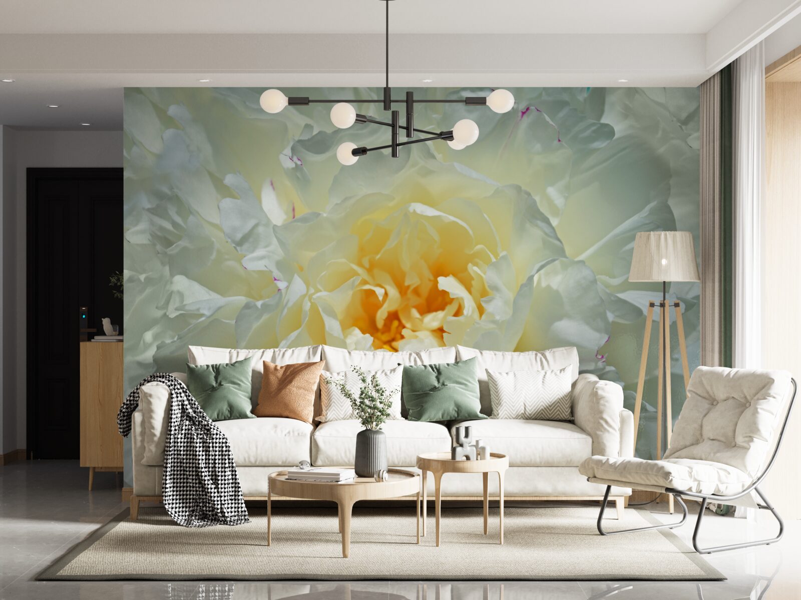 Papier peint image en gros plan d'une pivoine blanche