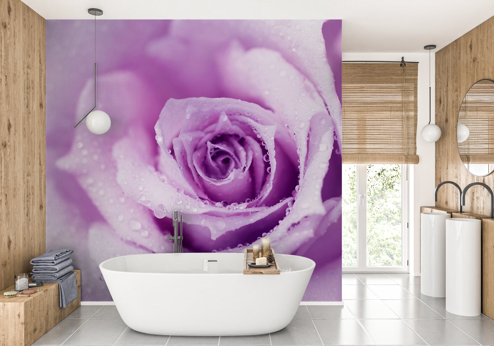 Papier peint rose avec une teinte lilas après la pluie