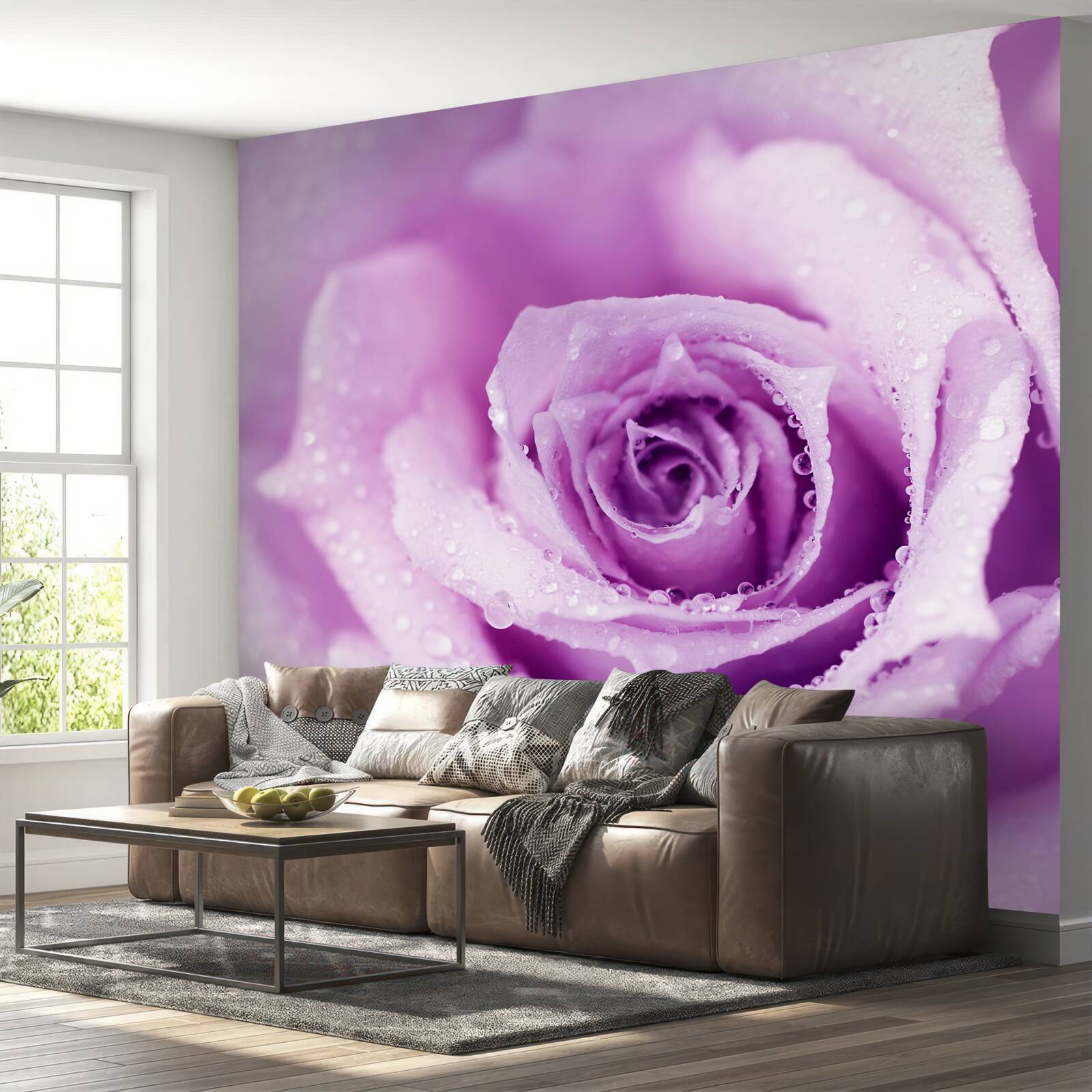 Papier peint rose avec une teinte lilas après la pluie