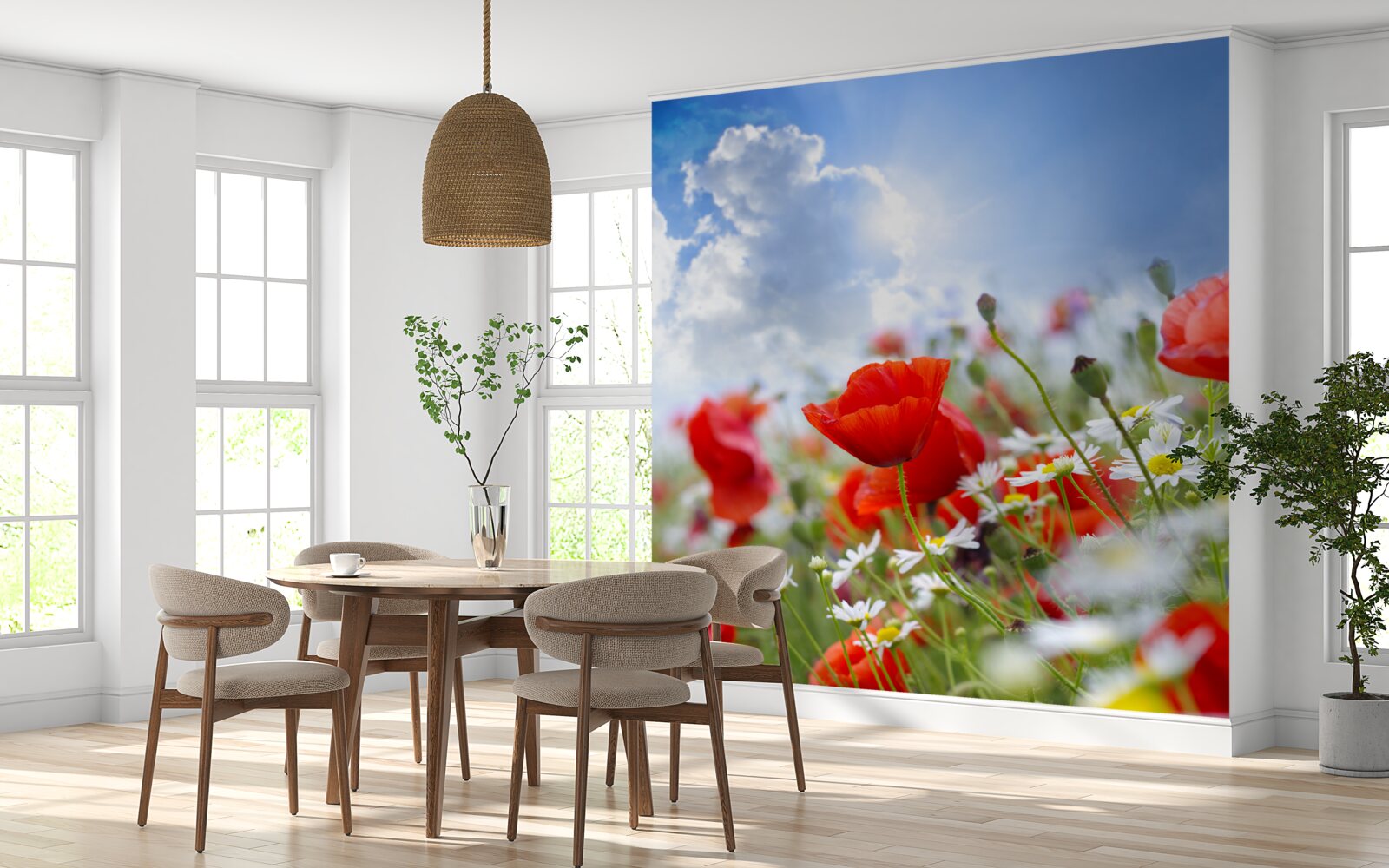 Papier peint fleurs des champs avec des coquelicots brillants