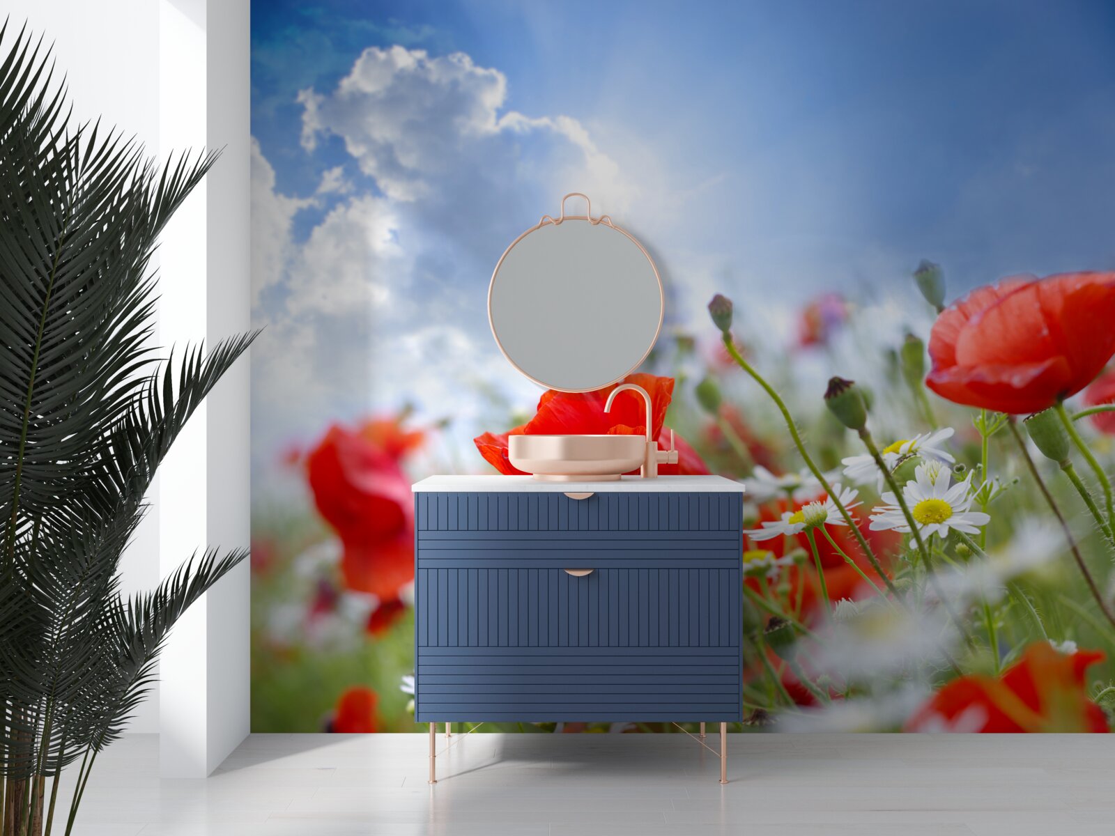 Papier peint fleurs des champs avec des coquelicots brillants