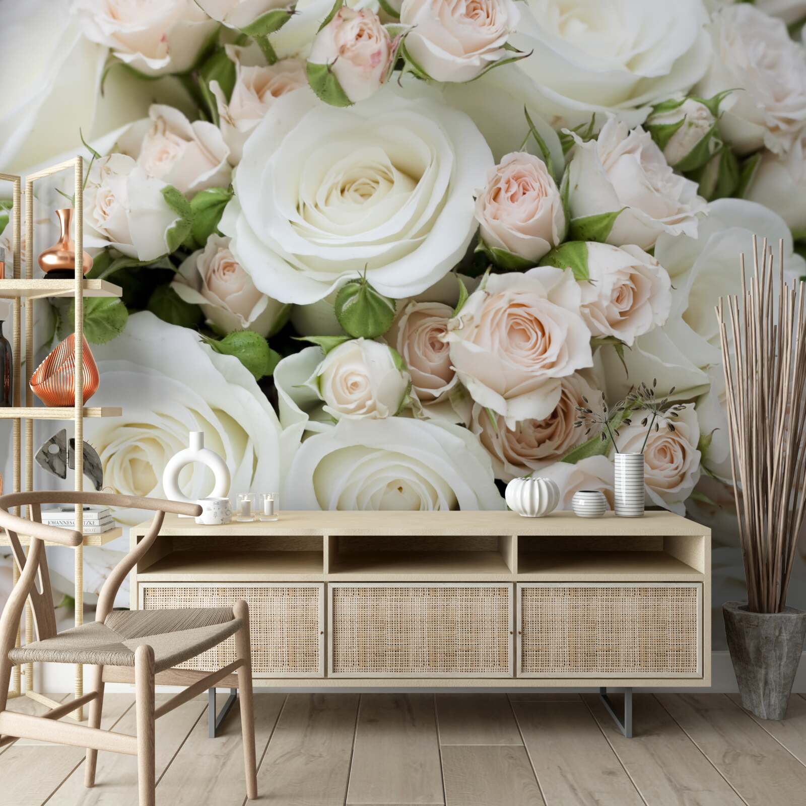 Papier peint le bouquet contient des roses en spray de couleur beige et blanche