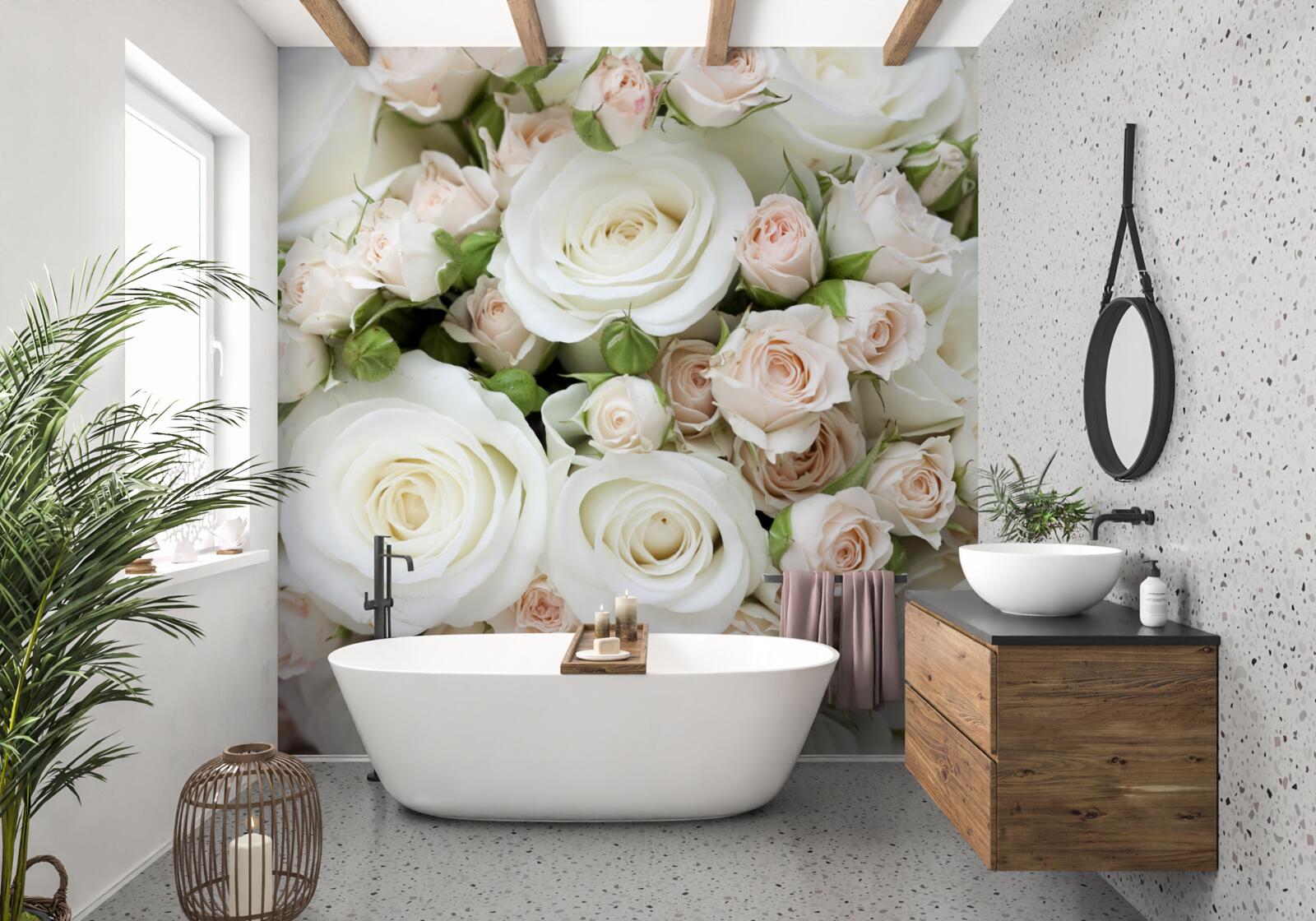 Papier peint le bouquet contient des roses en spray de couleur beige et blanche