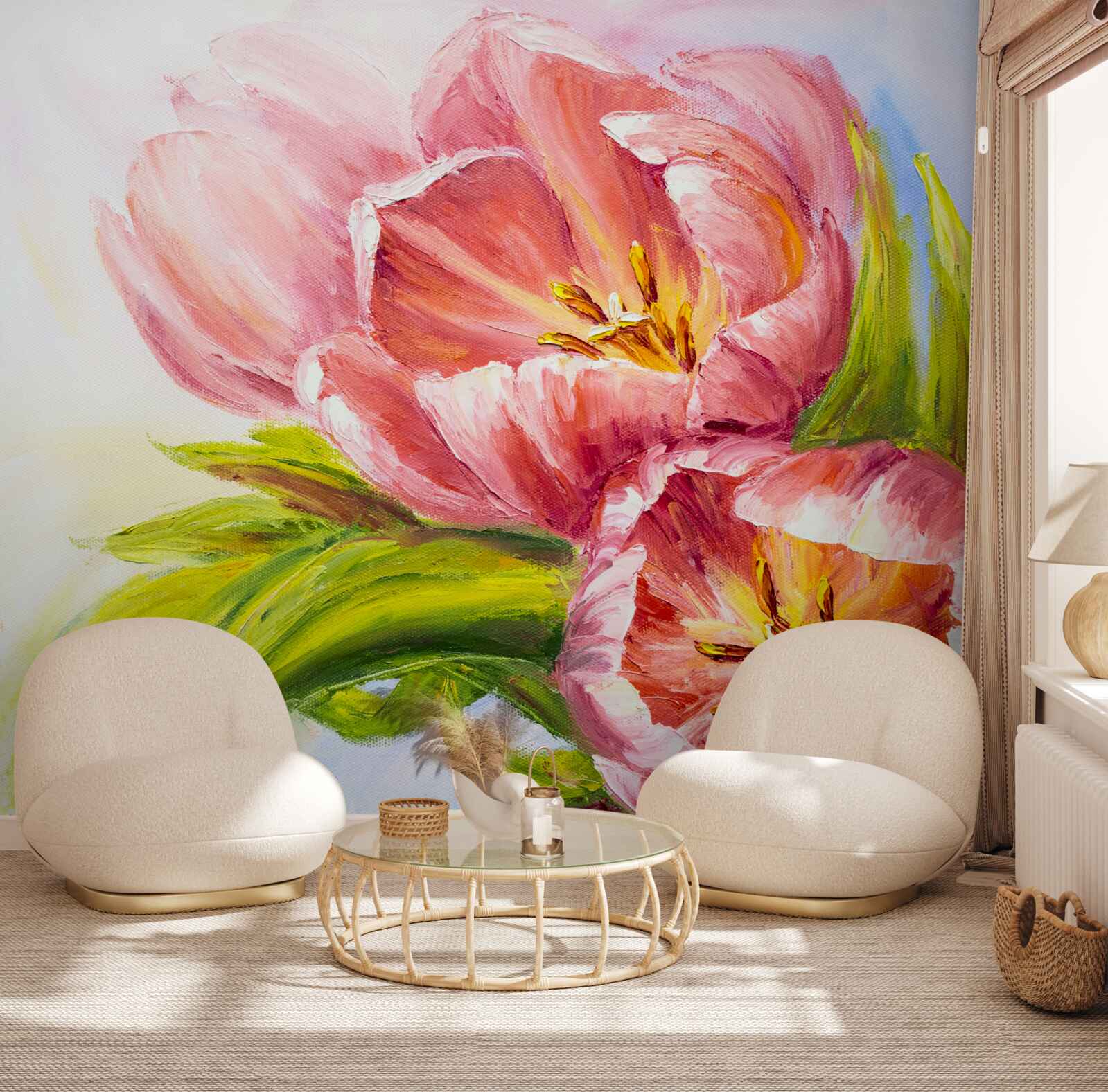 Papier peint tulipes dessinées avec beaucoup de goût et de beauté