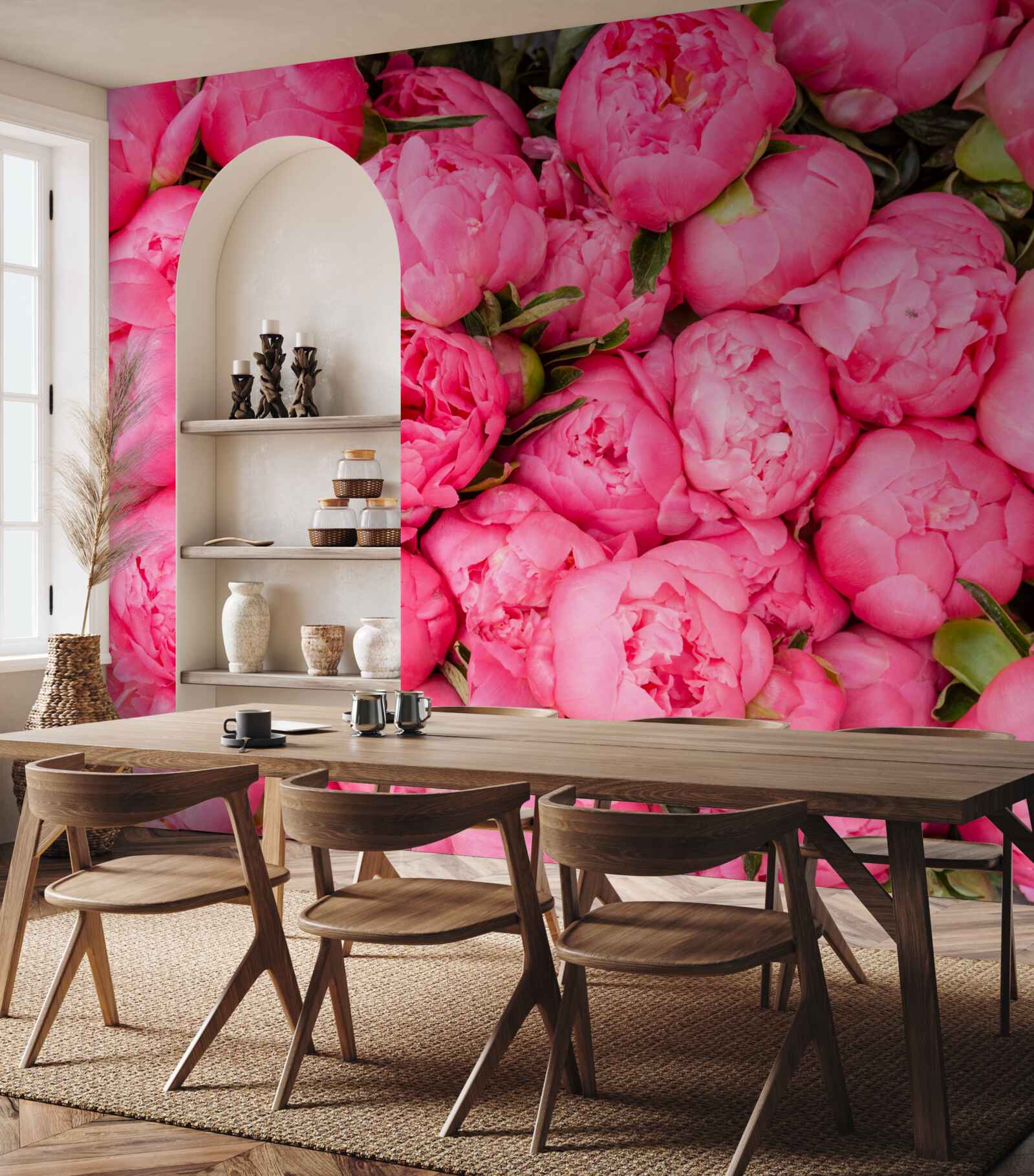 Papier peint belles pivoines roses