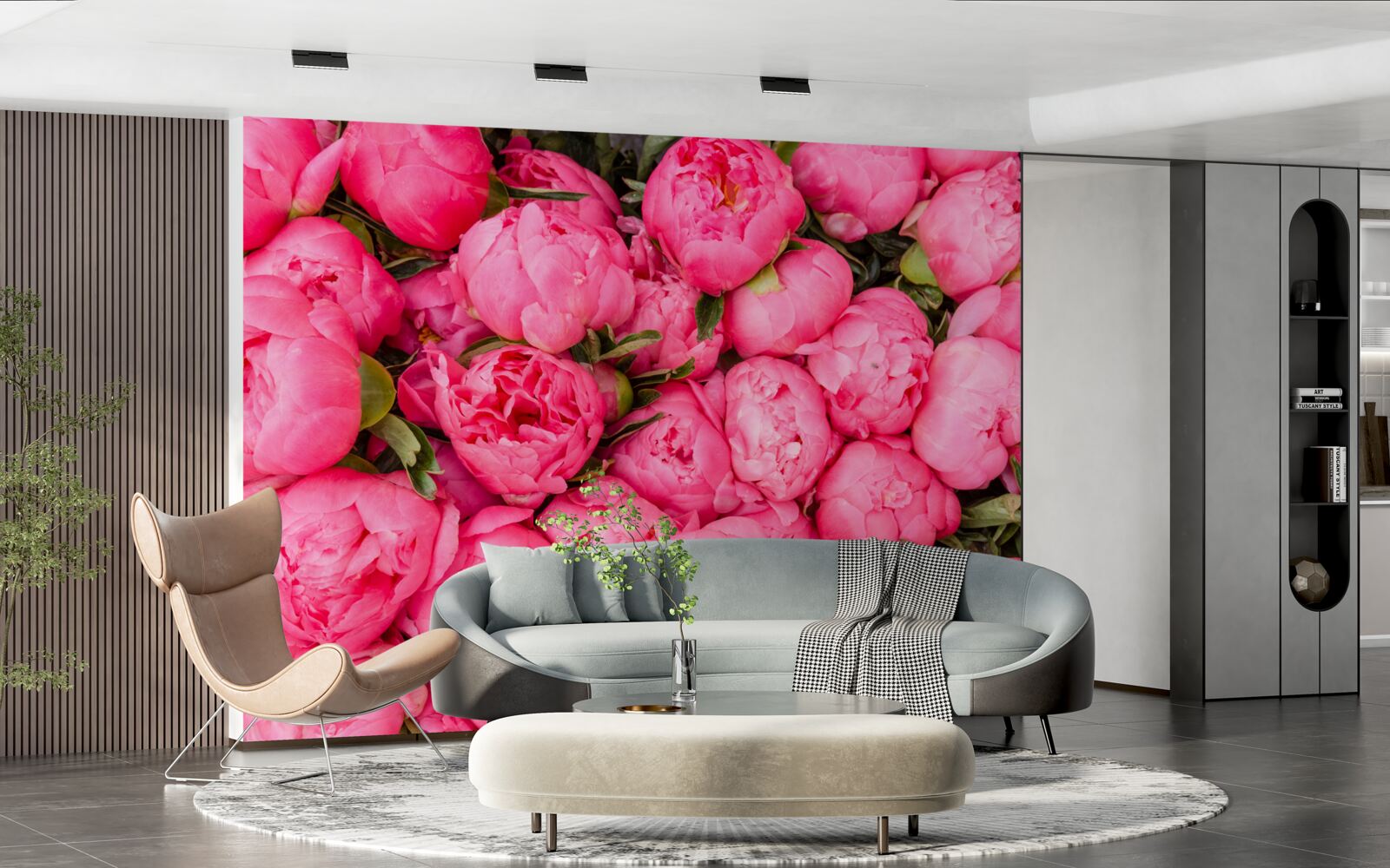 Papier peint belles pivoines roses