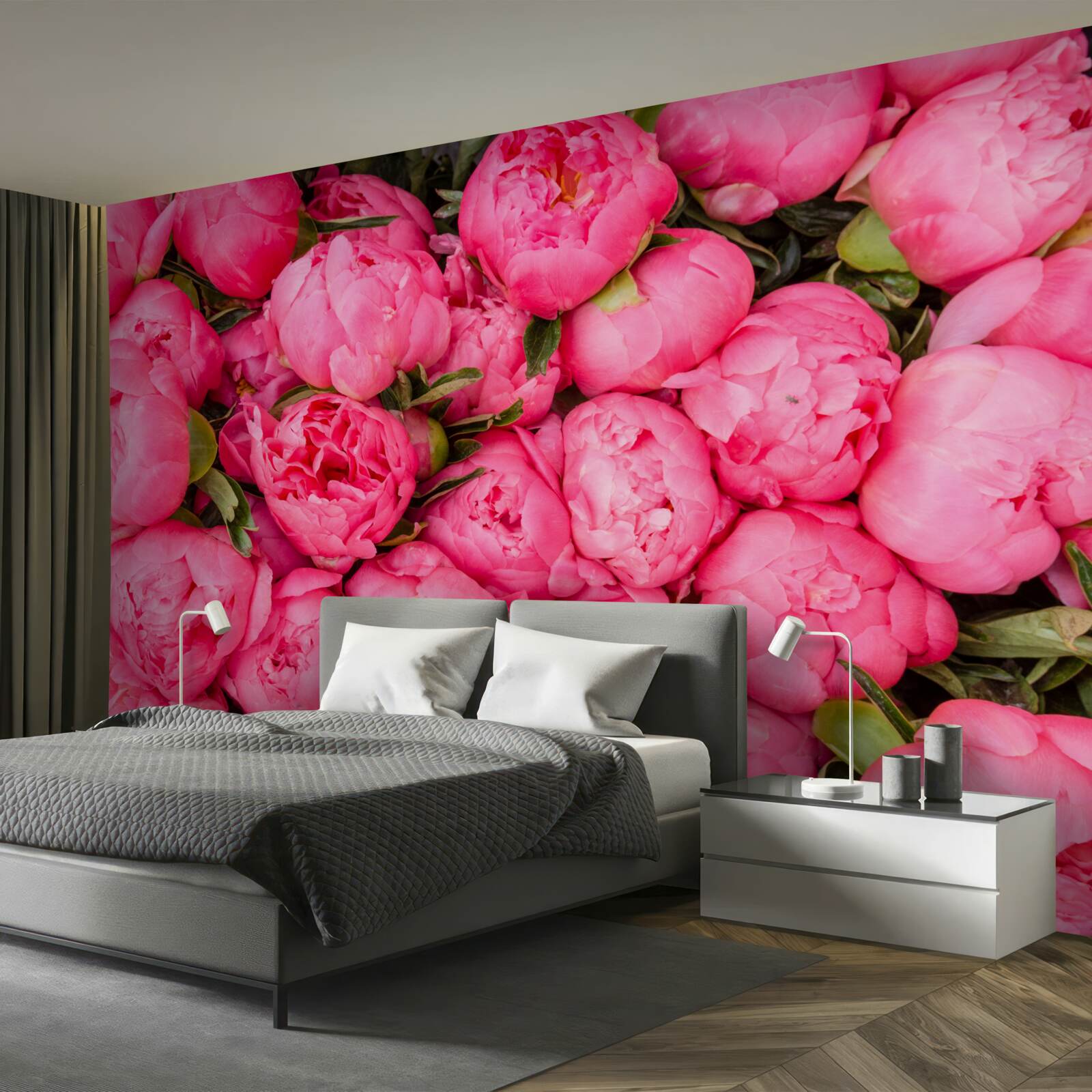 Papier peint belles pivoines roses