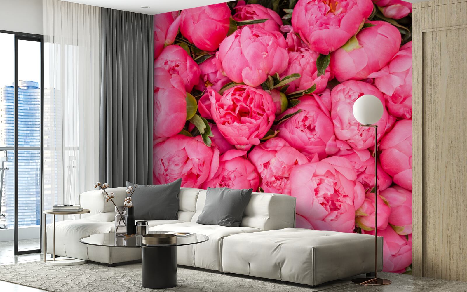 Papier peint belles pivoines roses