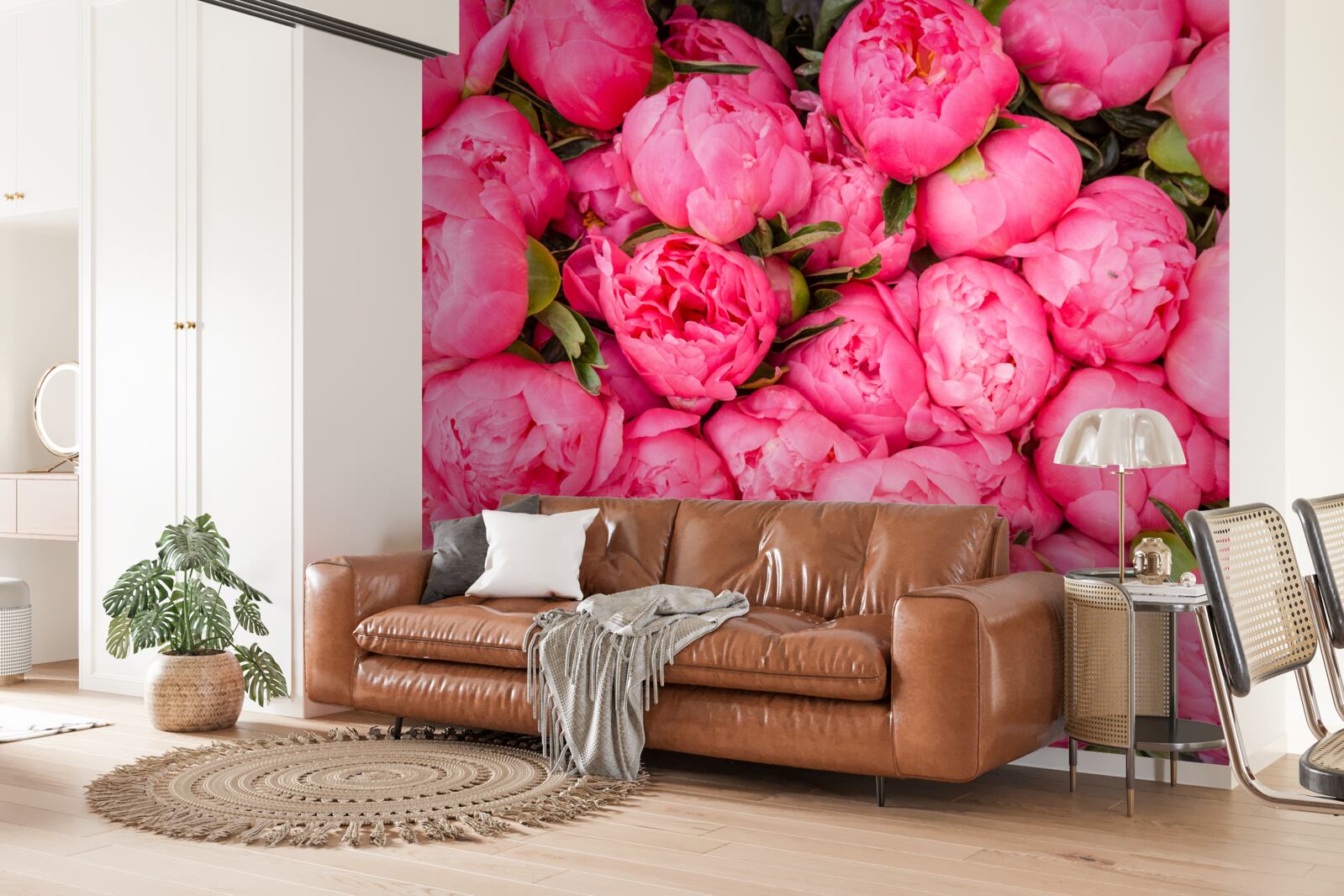 Papier peint belles pivoines roses