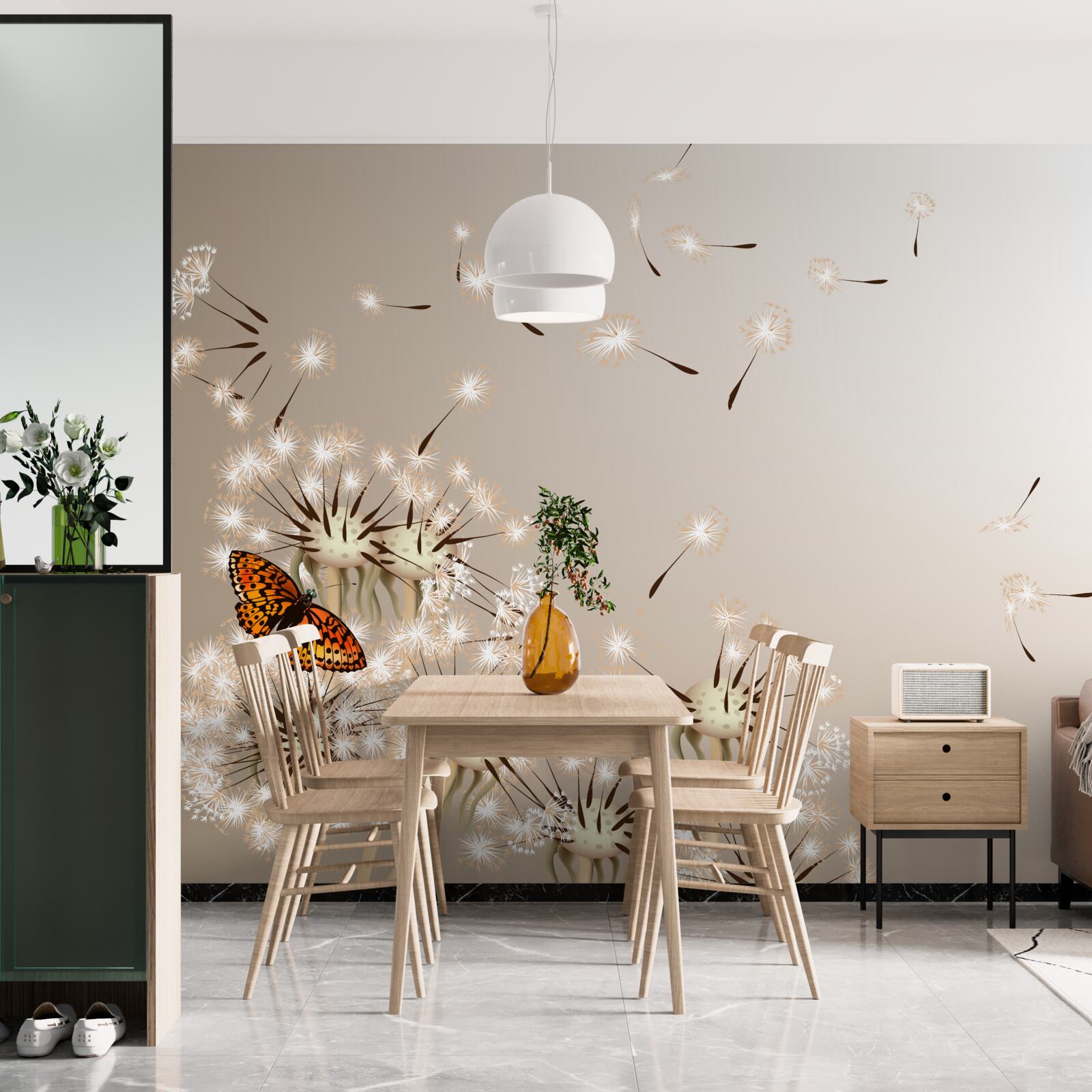 Papier peint papillon sur l'asclépiade délicate