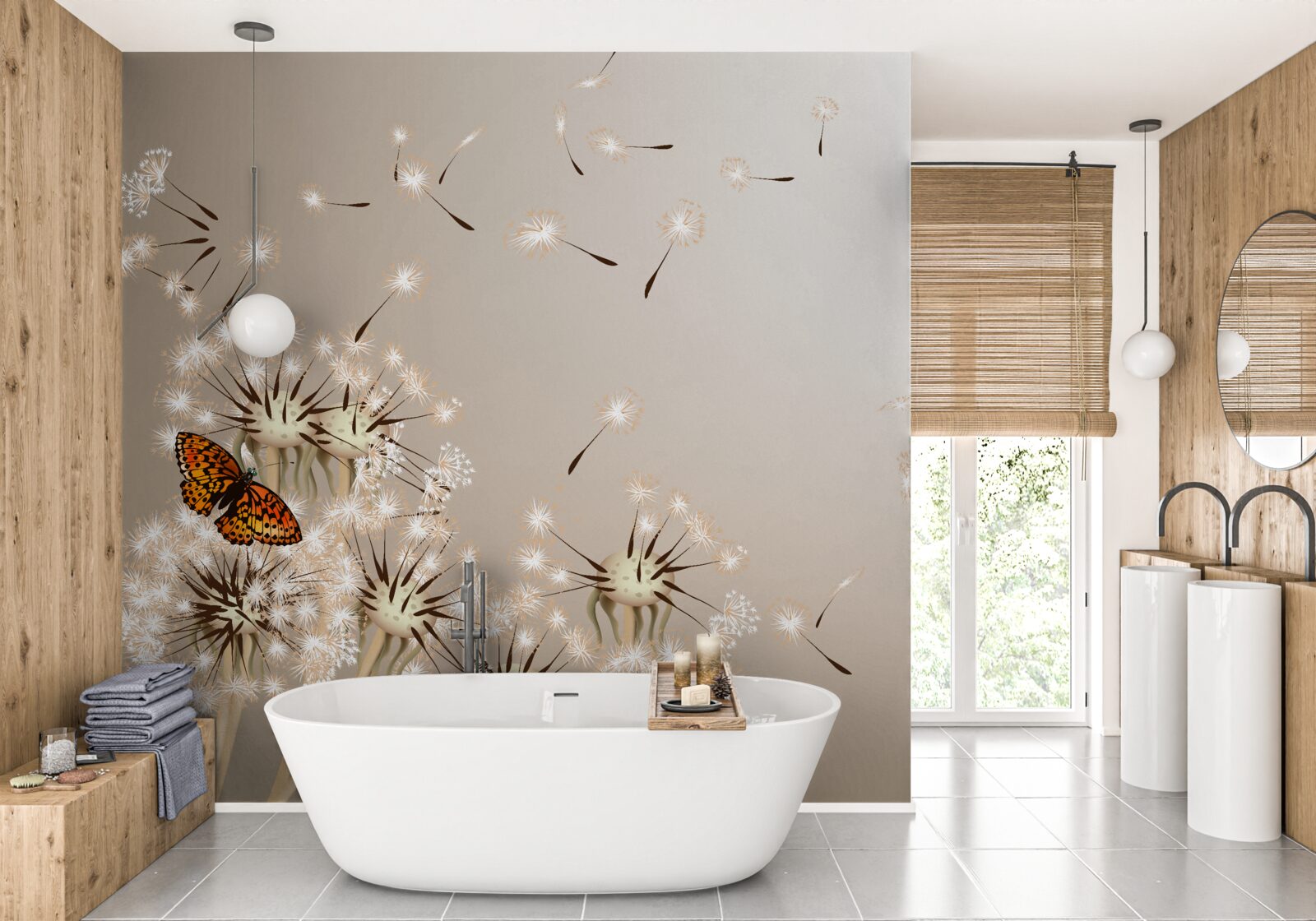 Papier peint papillon sur l'asclépiade délicate