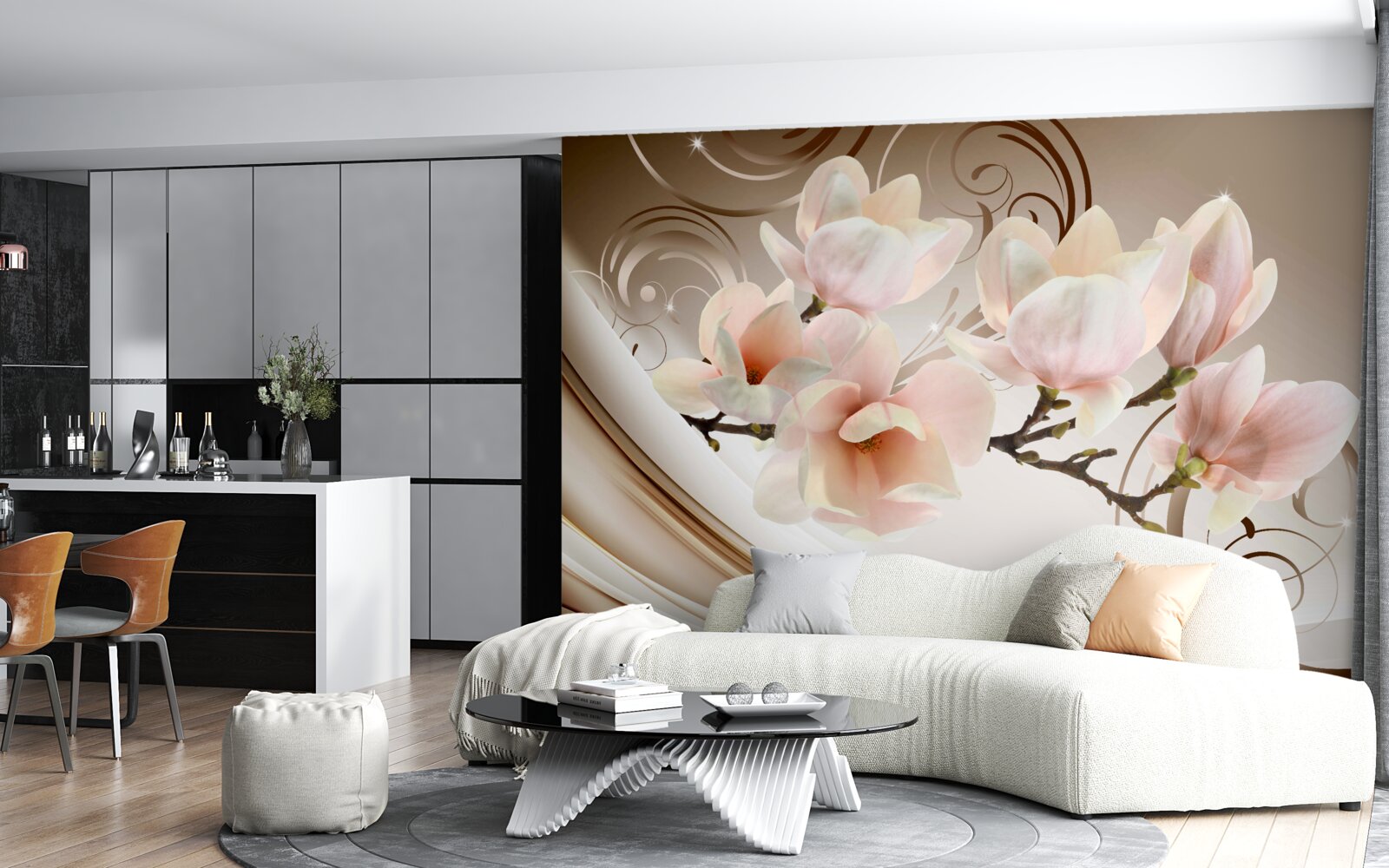 Papier peint une branche fleurie ornée de délicates fleurs roses