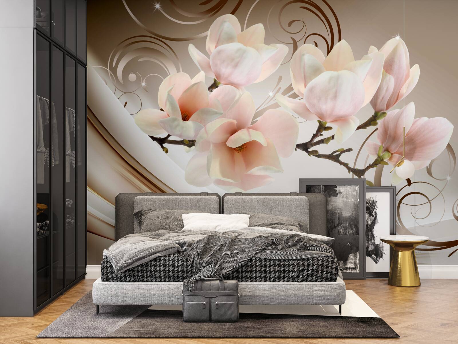 Papier peint une branche fleurie ornée de délicates fleurs roses