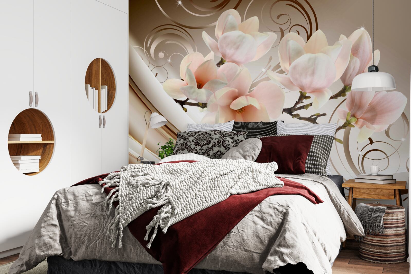 Papier peint une branche fleurie ornée de délicates fleurs roses