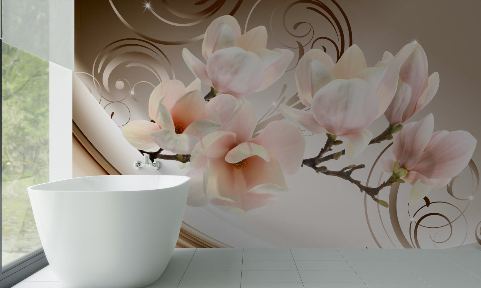 Papier peint une branche fleurie ornée de délicates fleurs roses