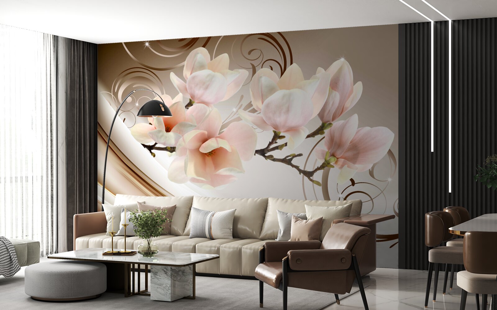 Papier peint une branche fleurie ornée de délicates fleurs roses