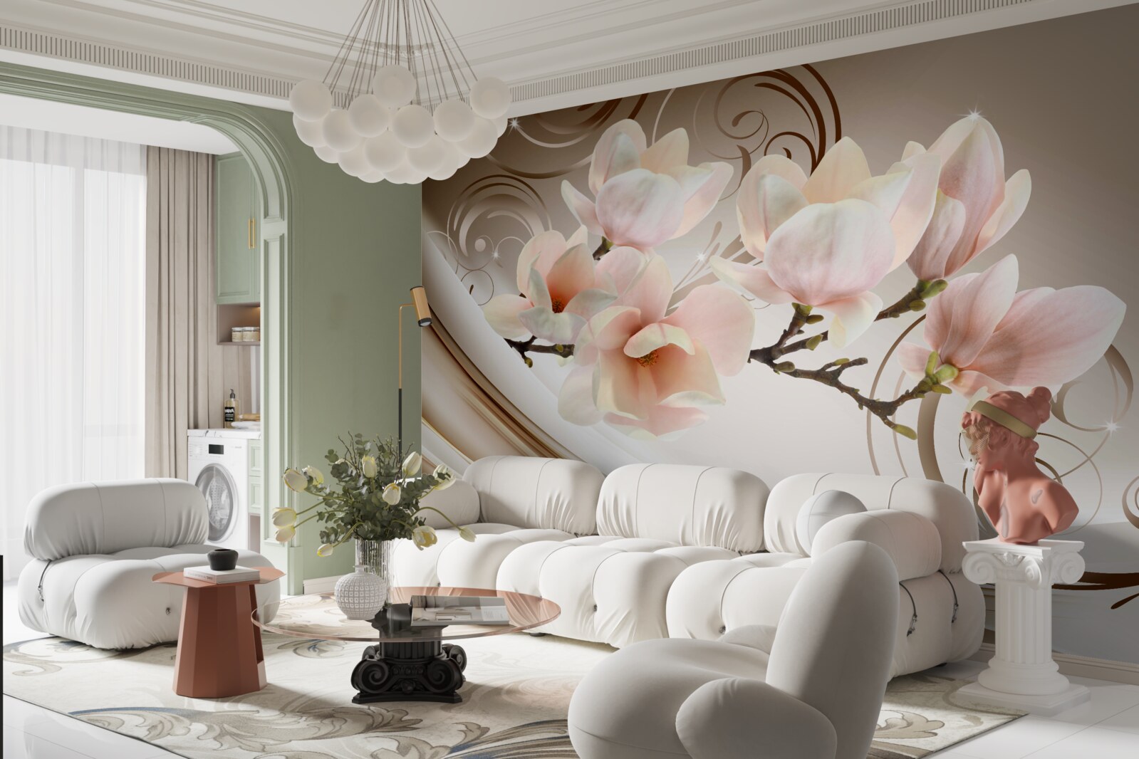 Papier peint une branche fleurie ornée de délicates fleurs roses