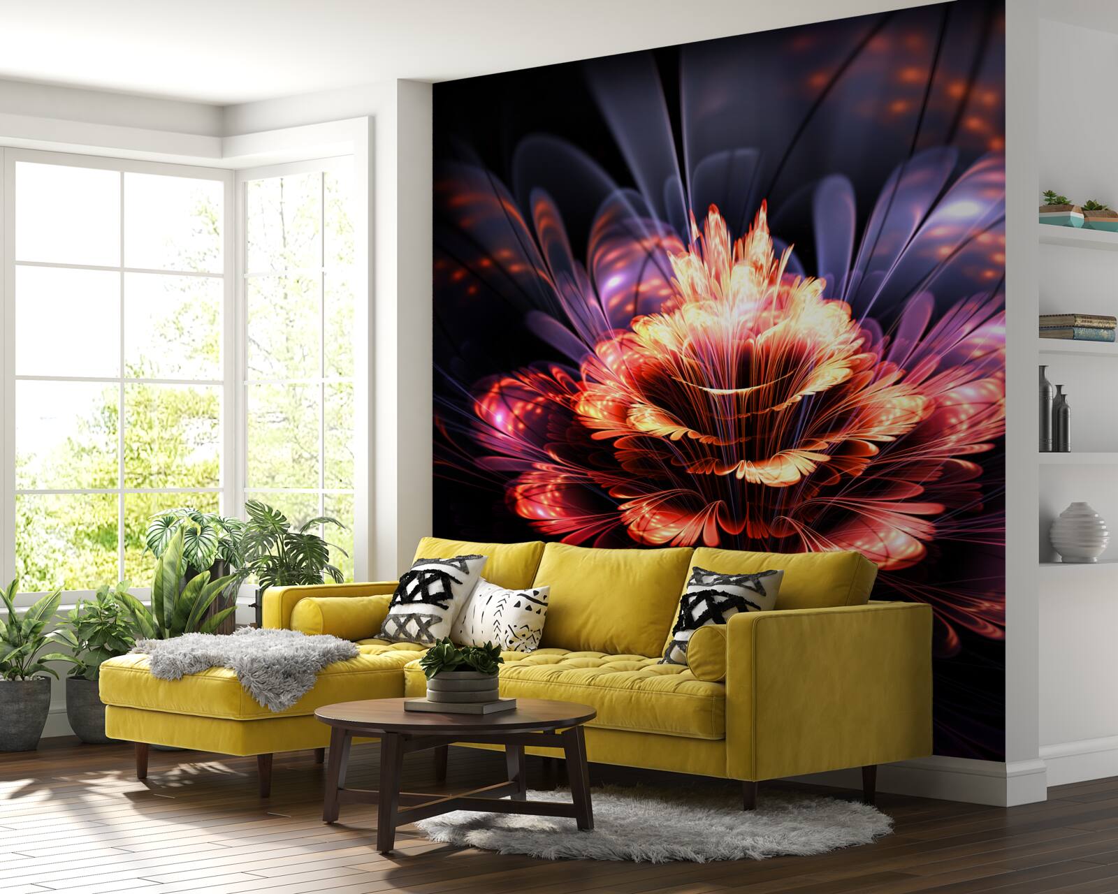 Papier peint une belle fleur qui brille comme une flamme