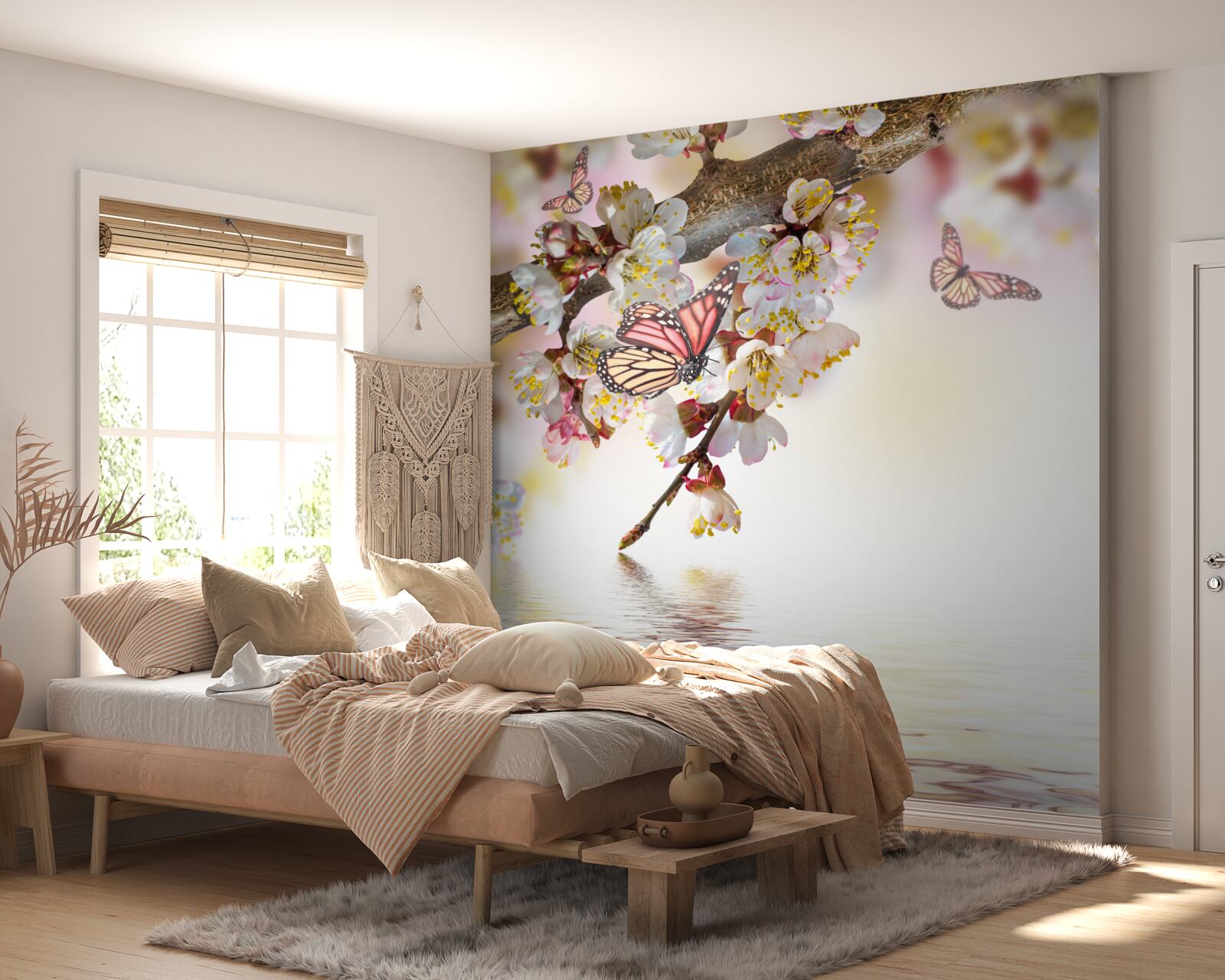 Papier peint Les fleurs de sakura sont devenues la demeure des papillons