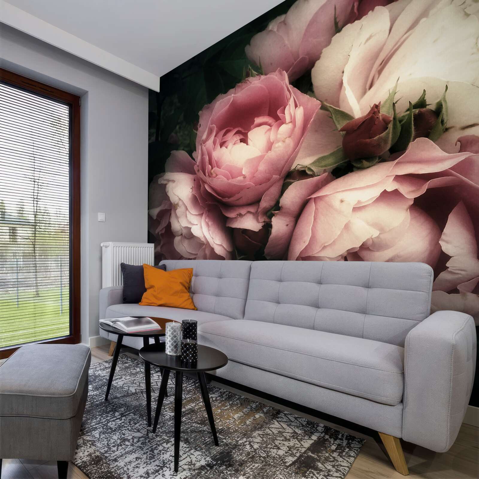 Papier peint grandes roses roses