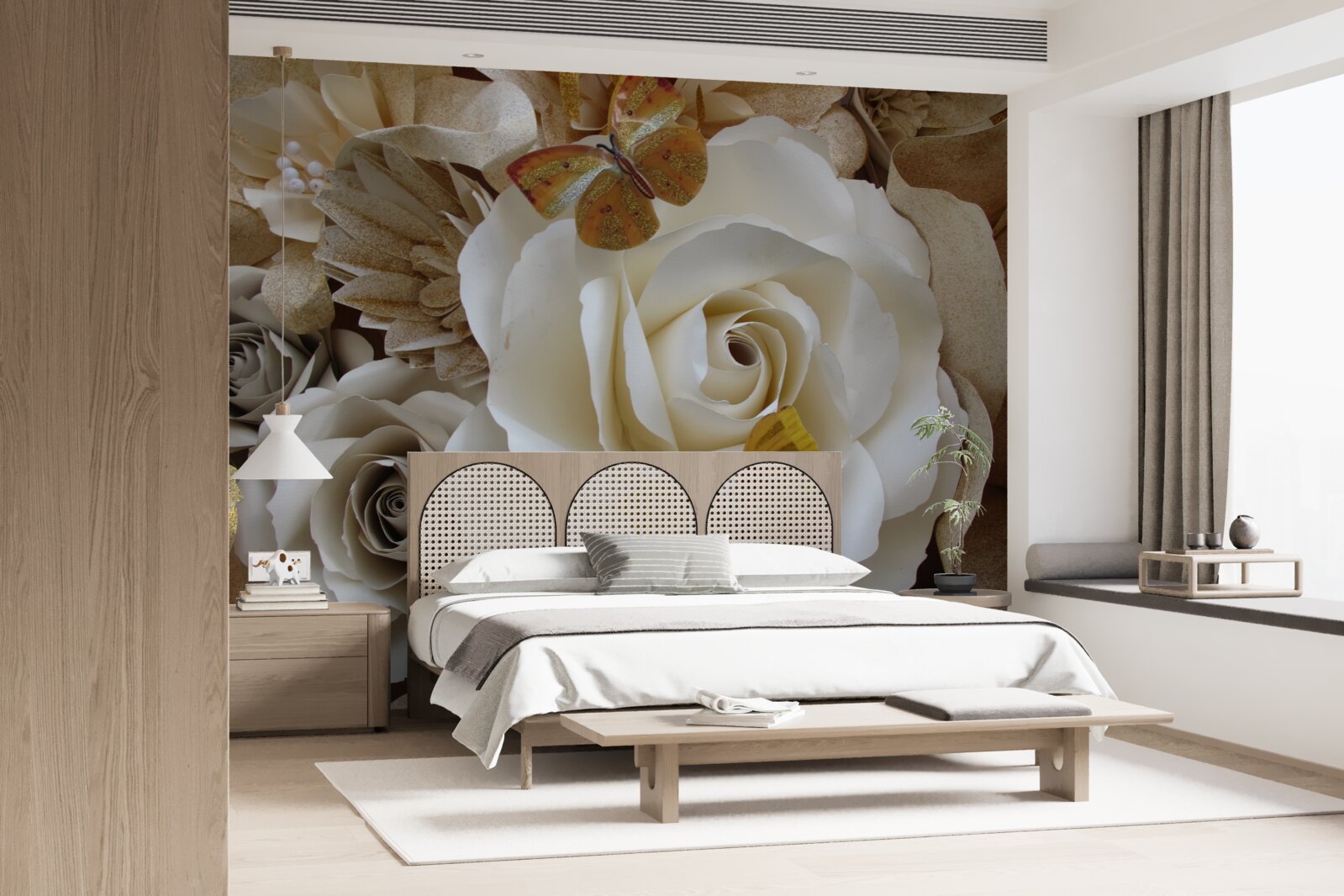 Papier peint un grand bosquet blanc est devenu un site d'atterrissage pour les papillons