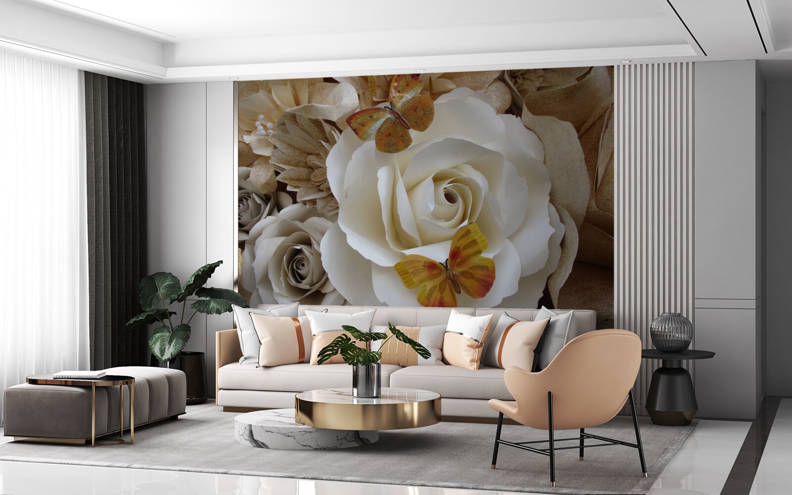 Papier peint un grand bosquet blanc est devenu un site d'atterrissage pour les papillons