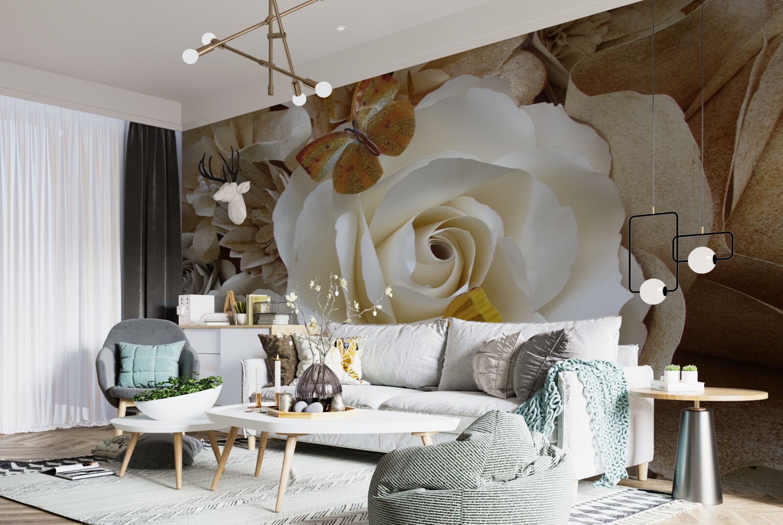 Papier peint un grand bosquet blanc est devenu un site d'atterrissage pour les papillons