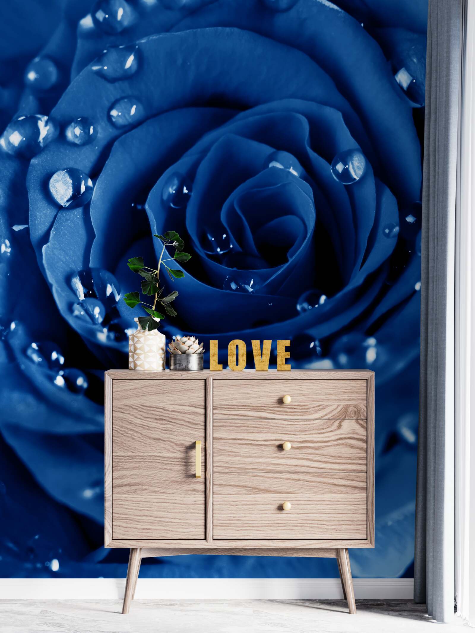 Papier peint rose bleue décorée de gouttes d'eau