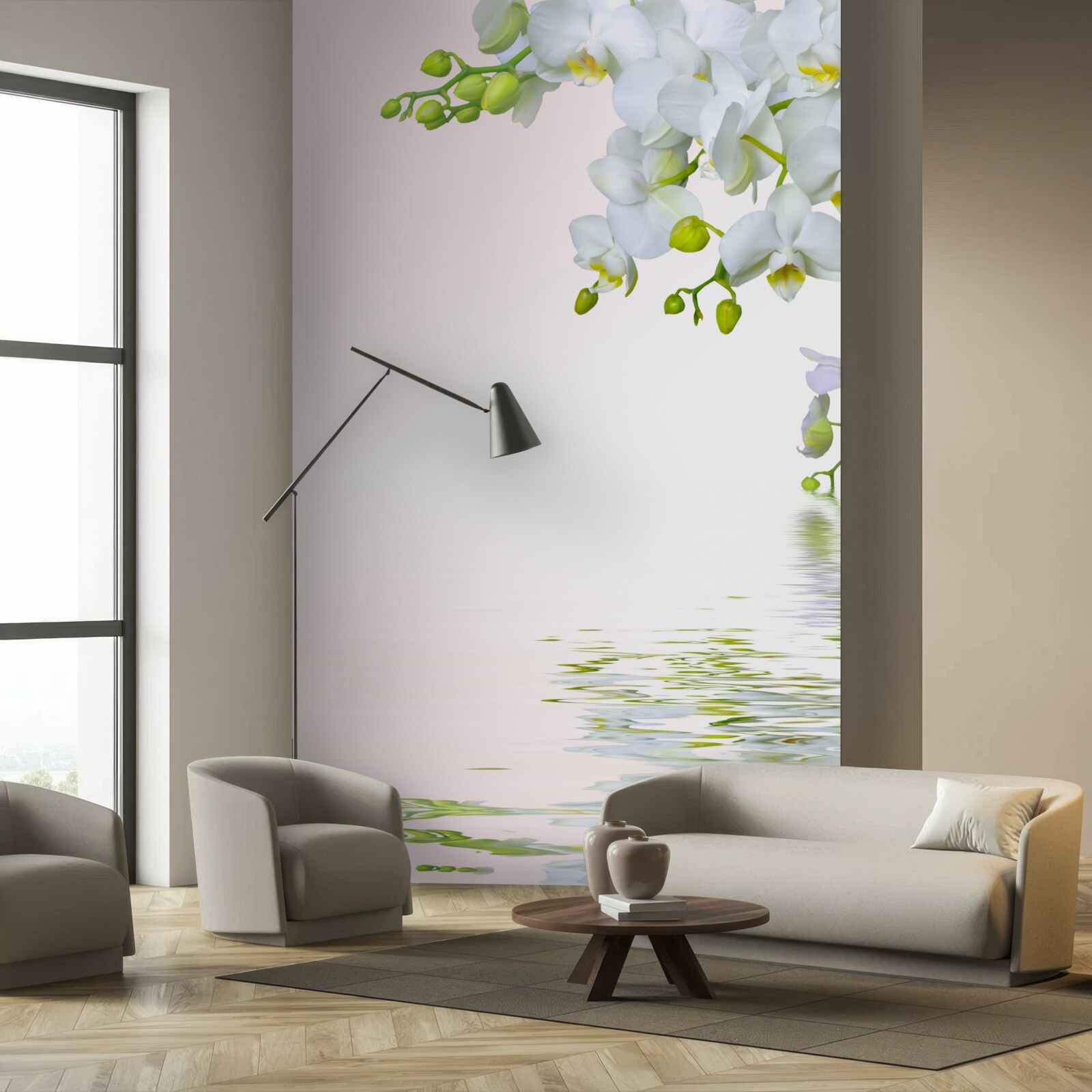 Papier peint orchidées blanches comme la neige à l'aube