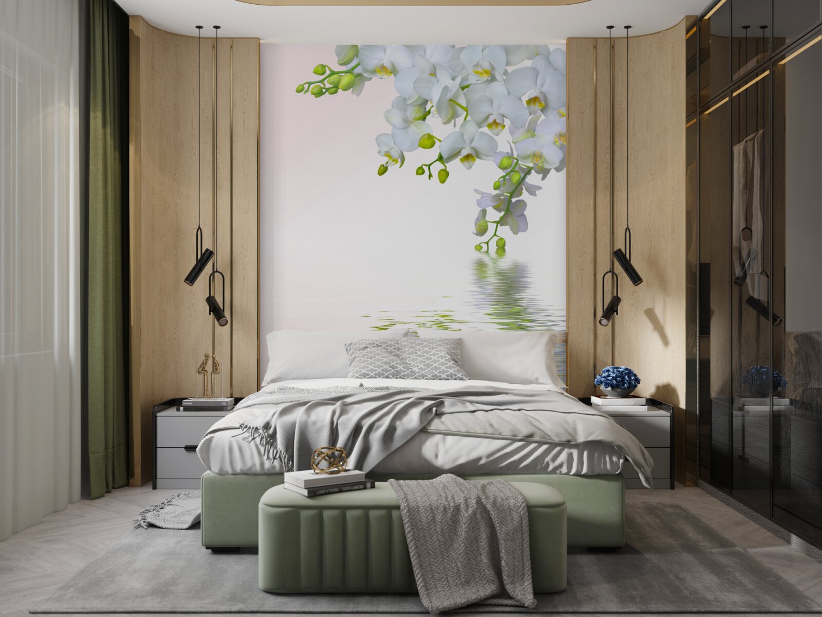 Papier peint orchidées blanches comme la neige à l'aube