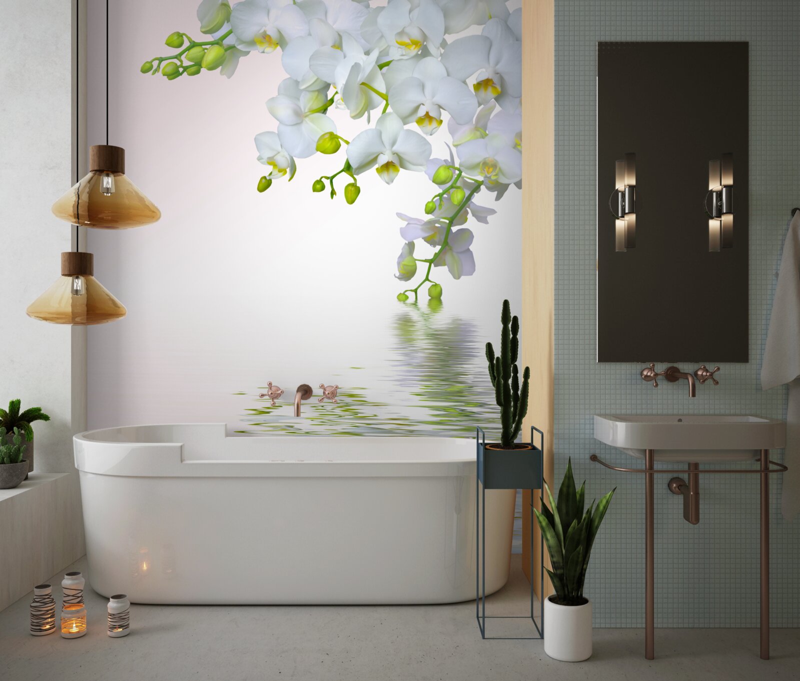 Papier peint orchidées blanches comme la neige à l'aube