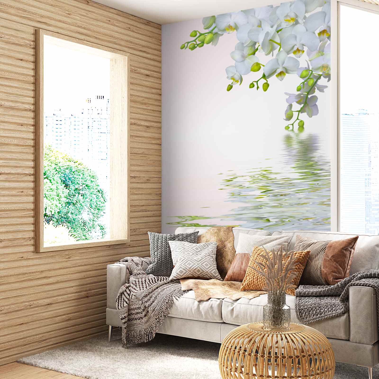 Papier peint orchidées blanches comme la neige à l'aube