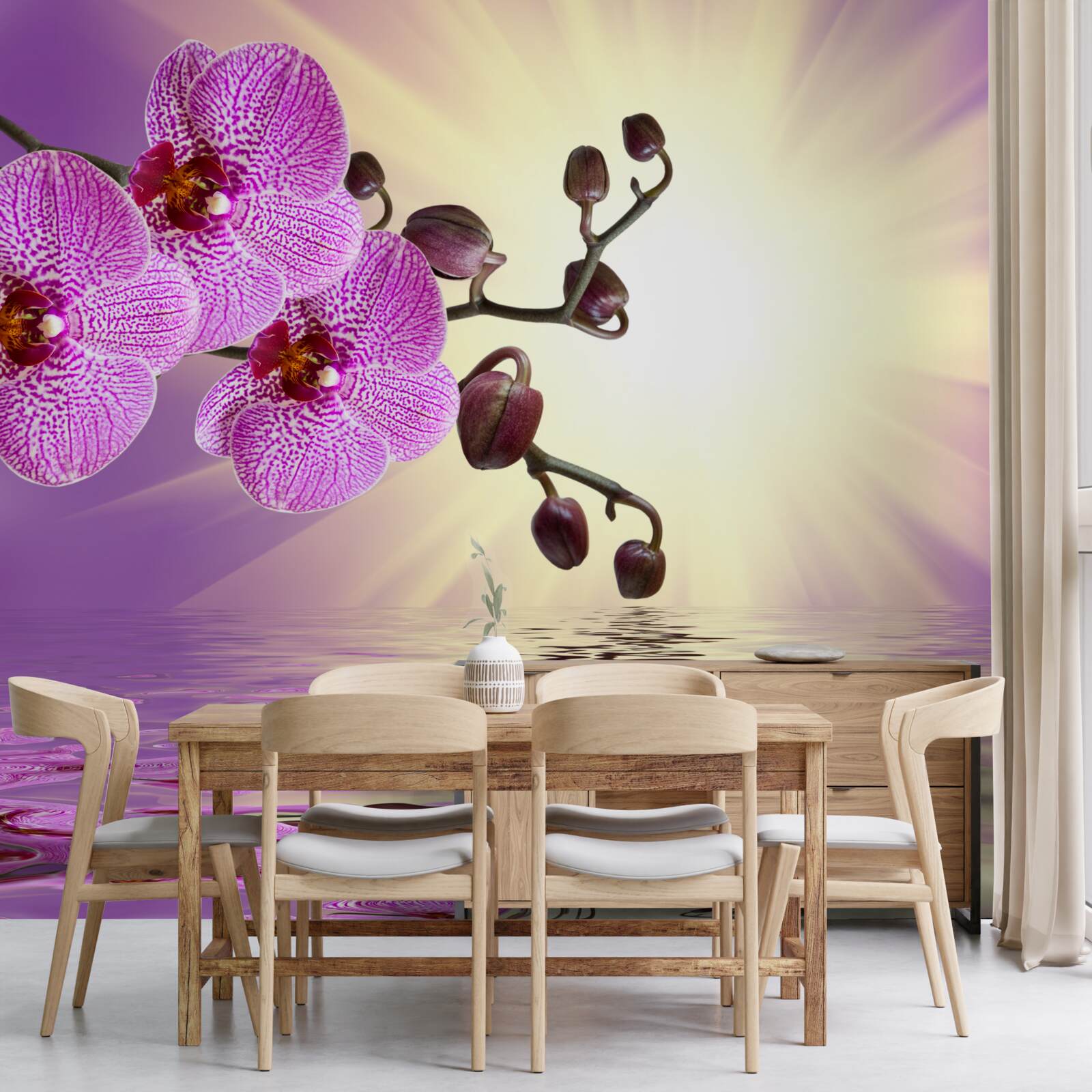 Papier peint reflet d'une orchidée dans l'eau