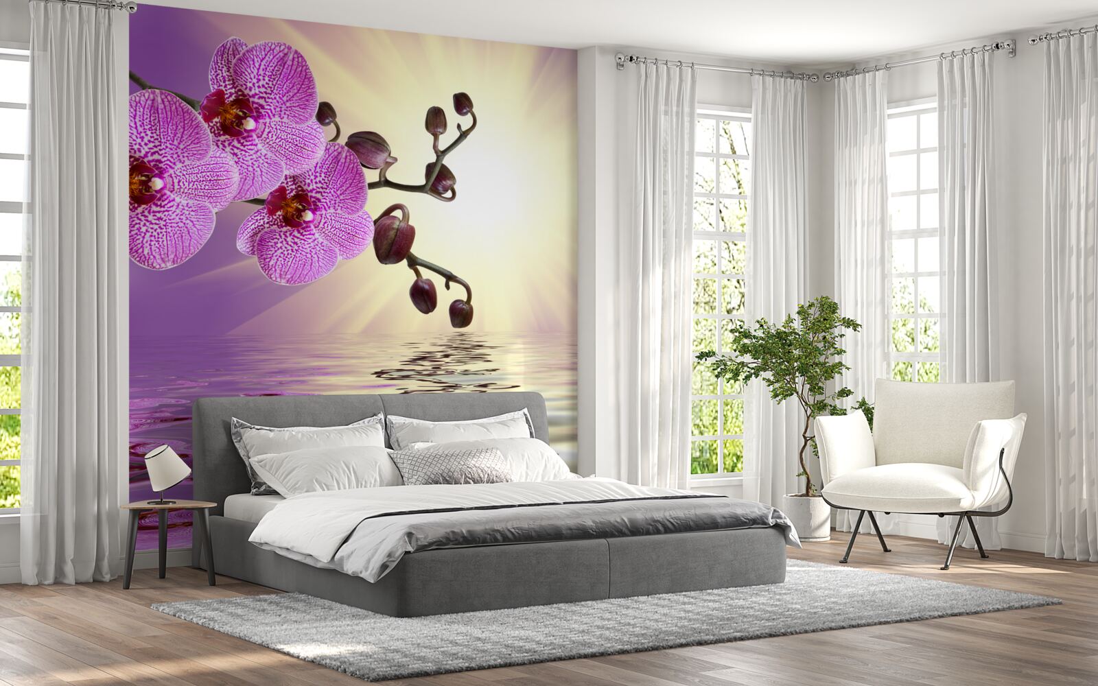 Papier peint reflet d'une orchidée dans l'eau