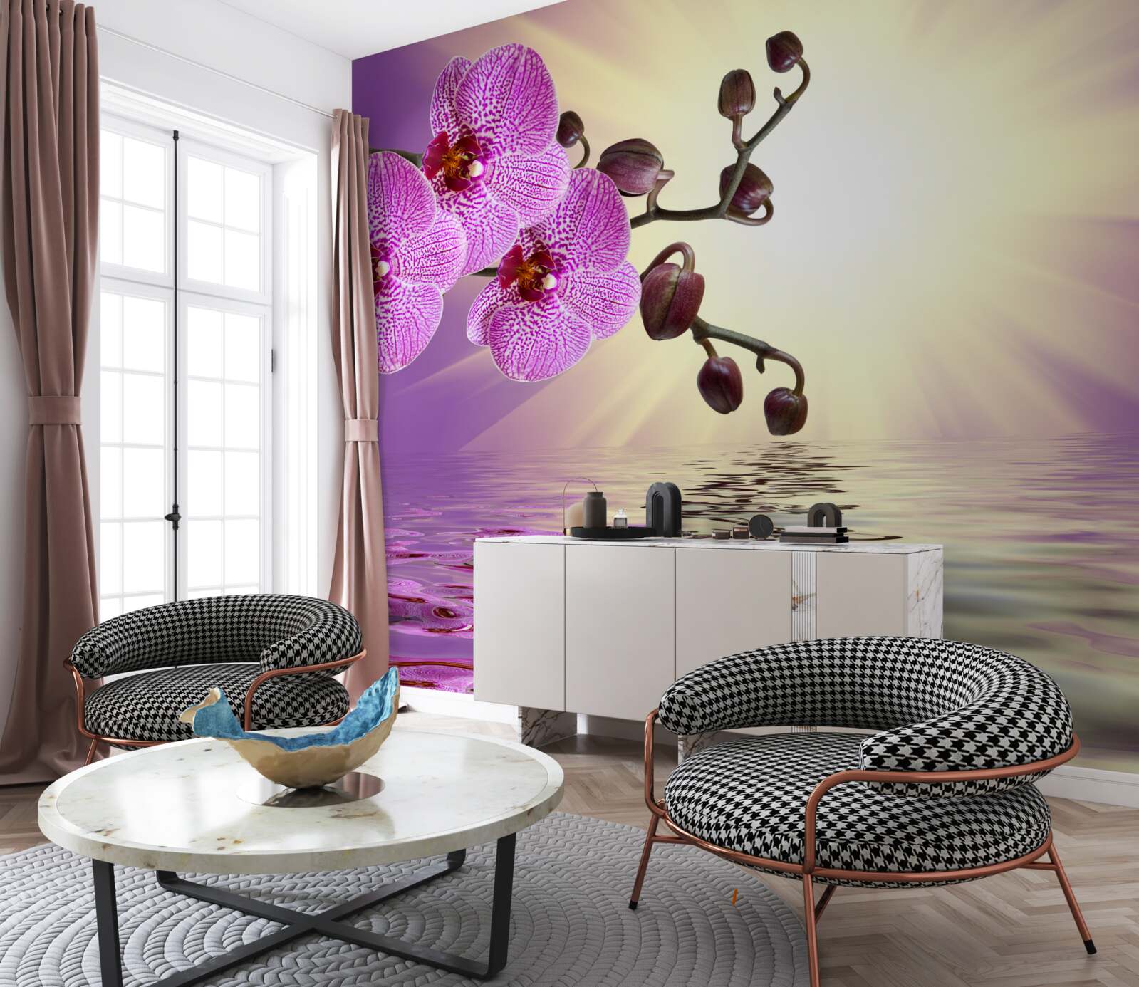 Papier peint reflet d'une orchidée dans l'eau