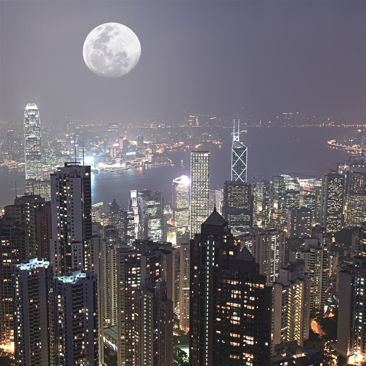 Papier peint la lune de minuit plane sur hong kong