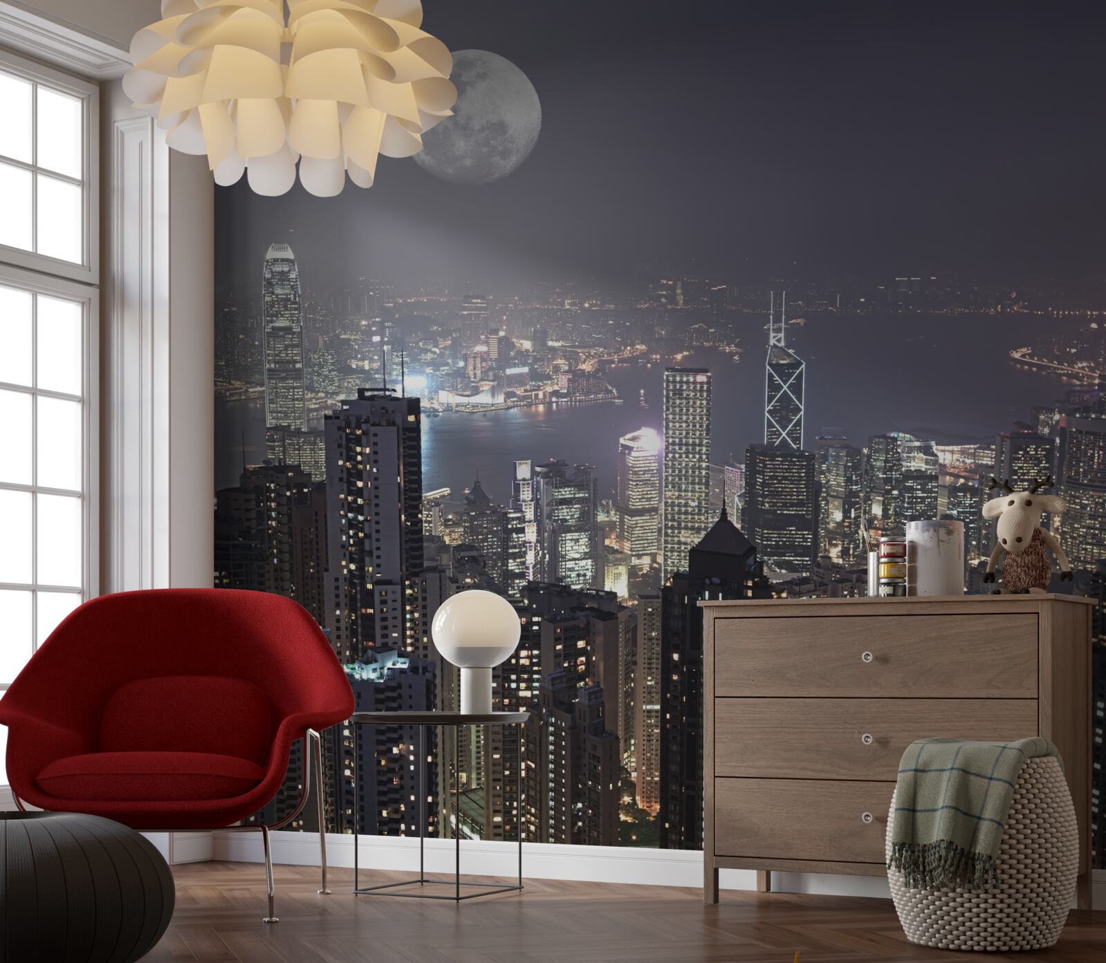 Papier peint la lune de minuit plane sur hong kong