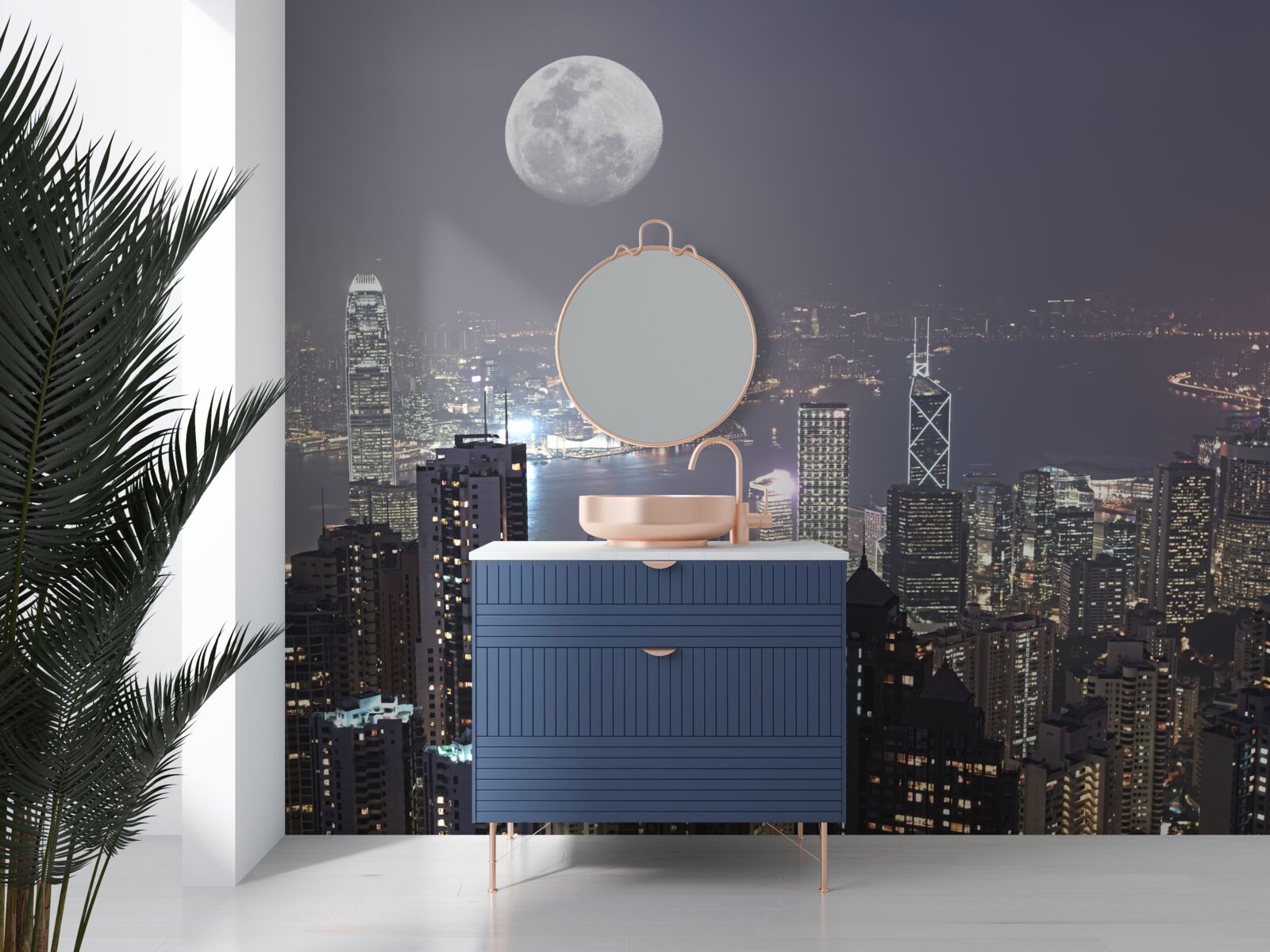 Papier peint la lune de minuit plane sur hong kong