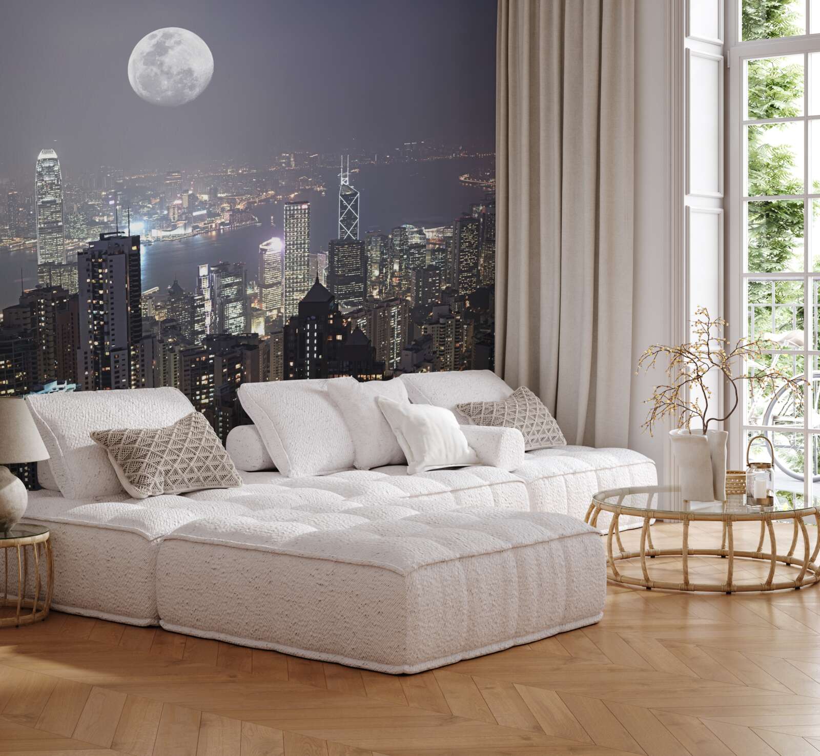 Papier peint la lune de minuit plane sur hong kong