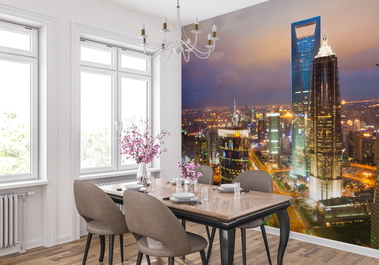 Papier peint la nuit, les sommets des bâtiments de la ville