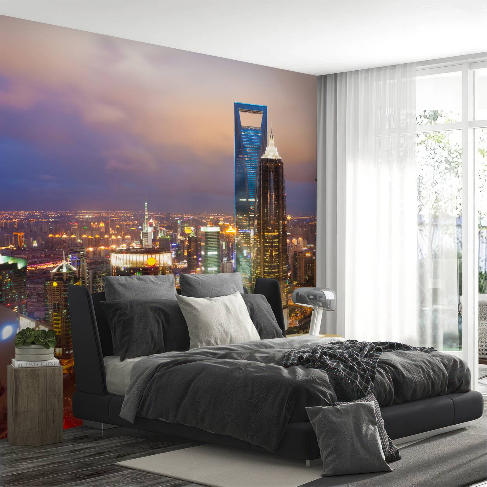 Papier peint la nuit, les sommets des bâtiments de la ville