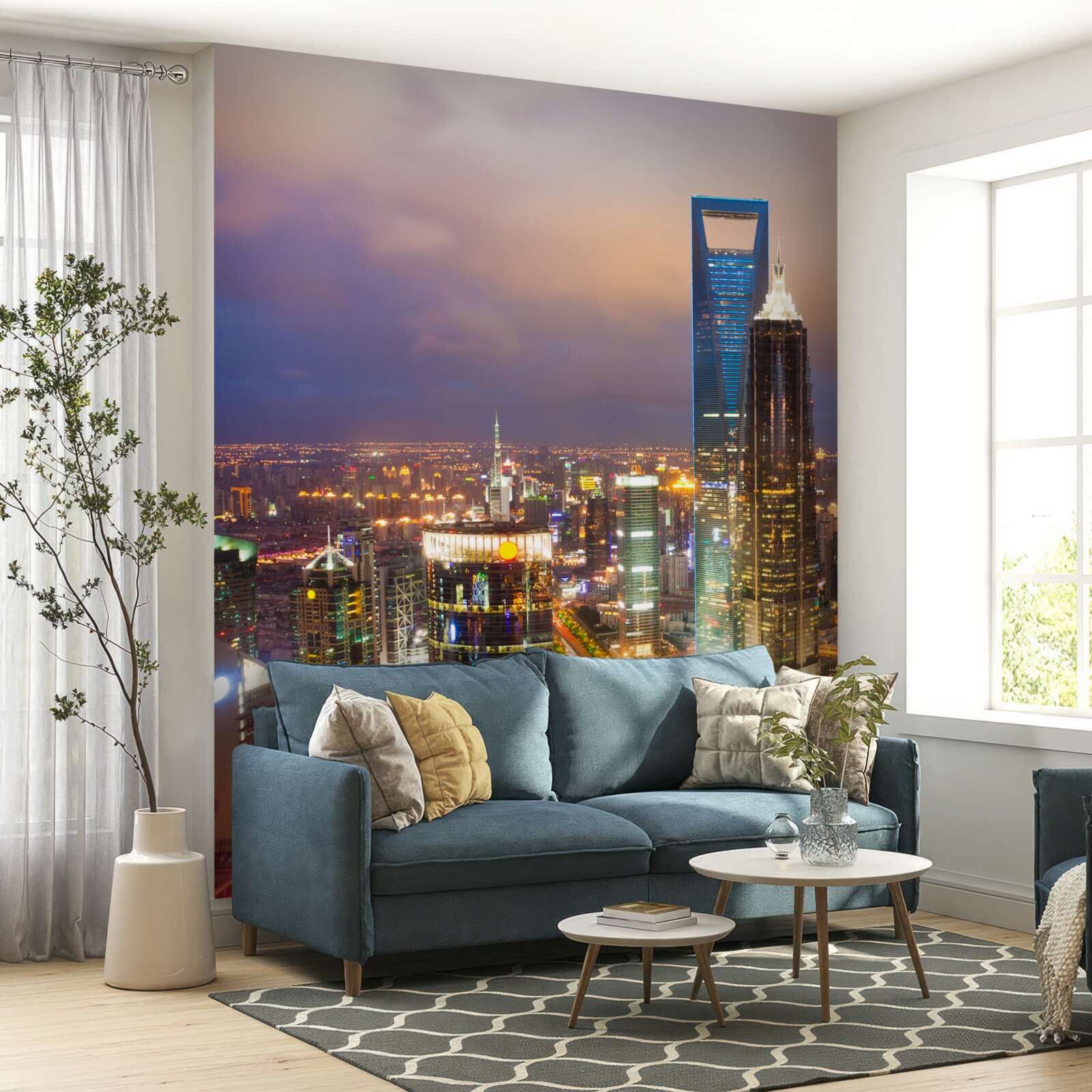 Papier peint la nuit, les sommets des bâtiments de la ville