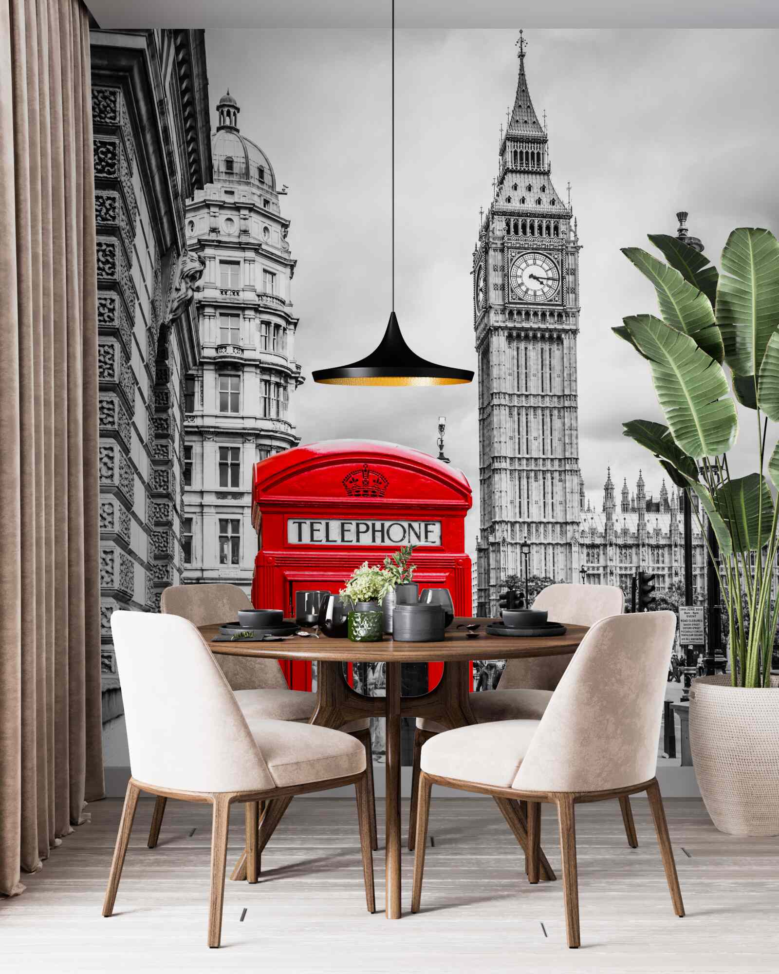 Papier peint cabine téléphonique rouge devant big ben en arrière-plan