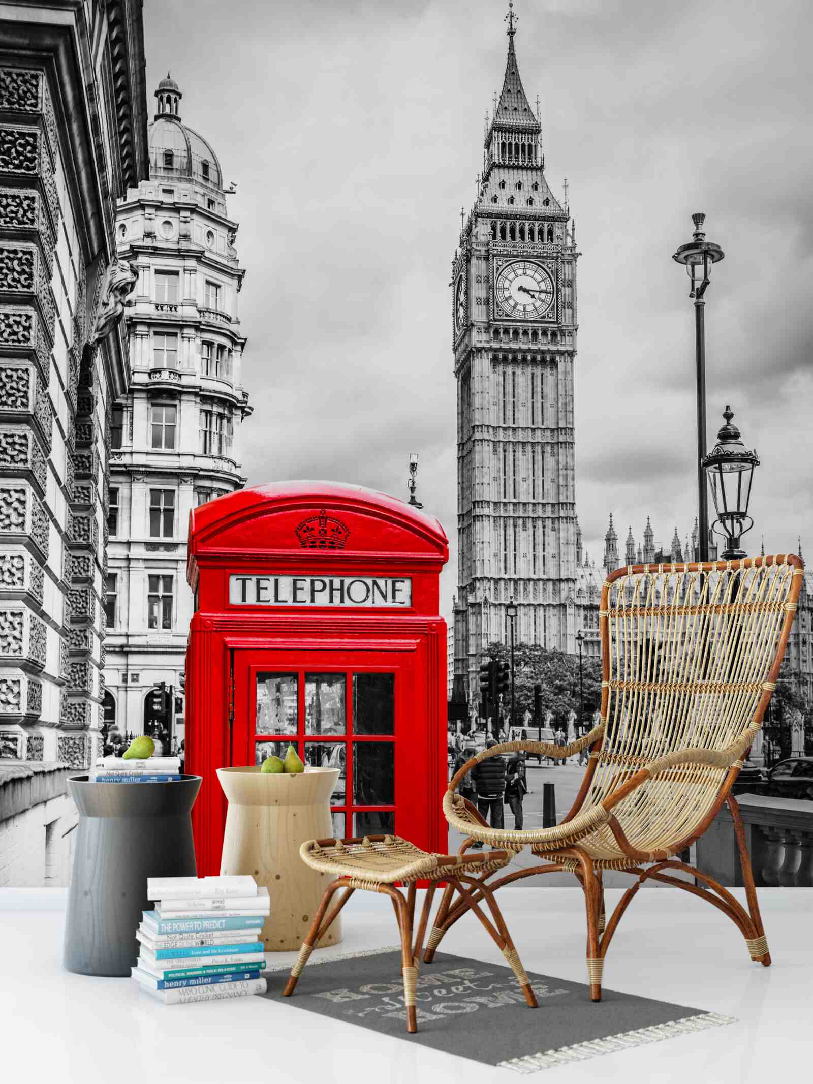 Papier peint cabine téléphonique rouge devant big ben en arrière-plan