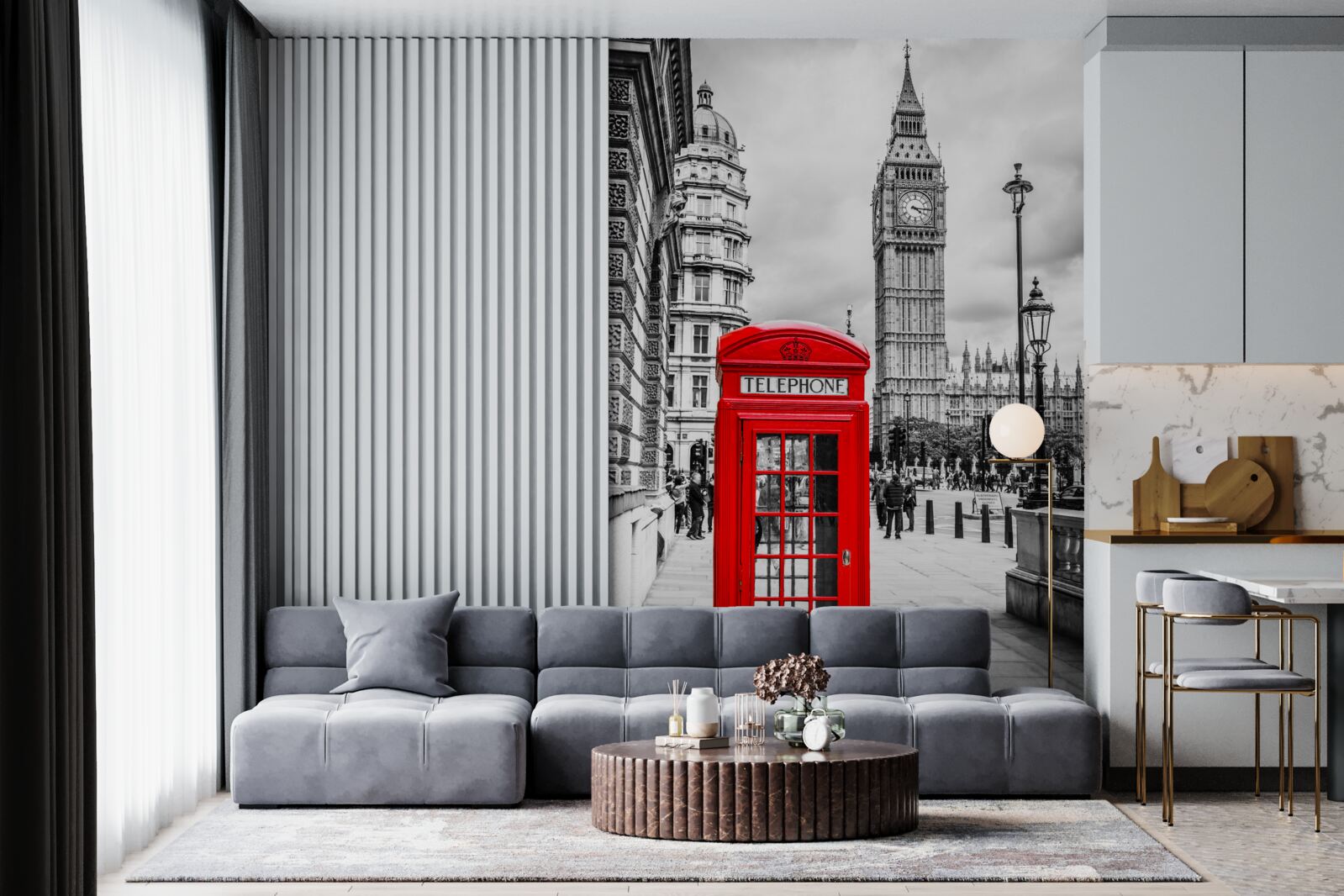 Papier peint cabine téléphonique rouge devant big ben en arrière-plan